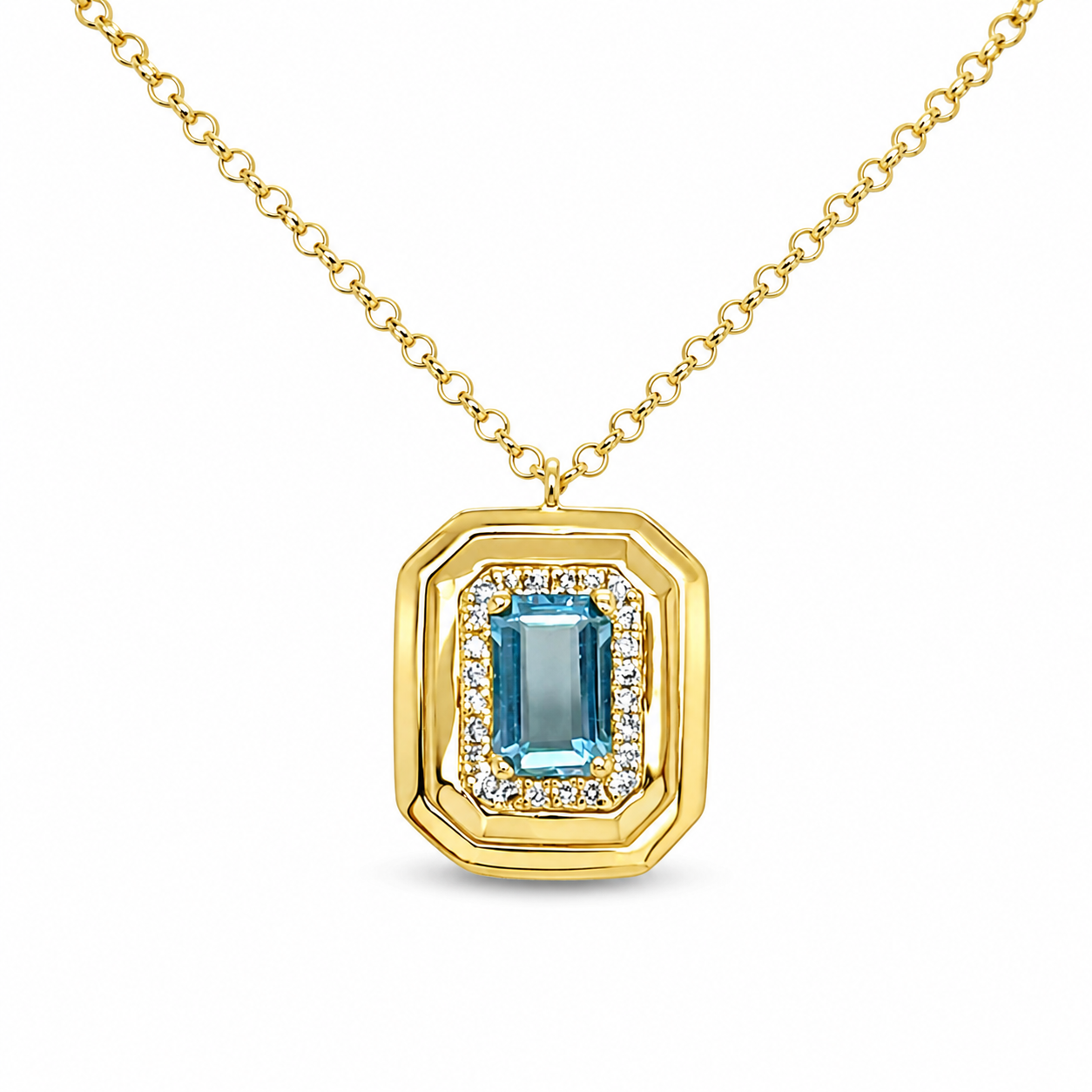 Blue Topaz Bezel Halo Necklace