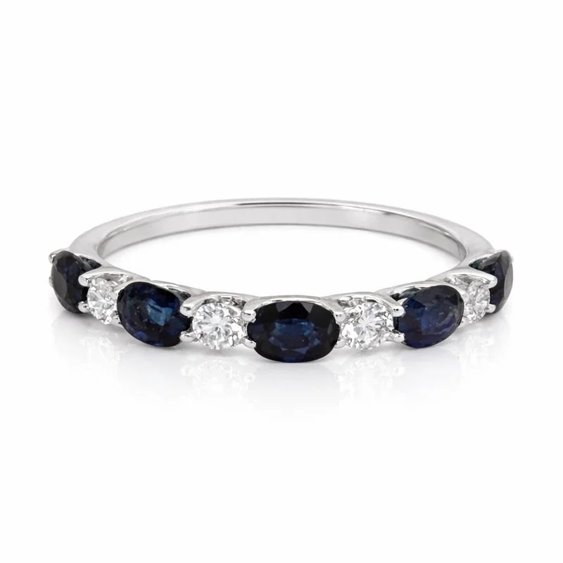 Oval Sapphire + Round Diamond Half Band