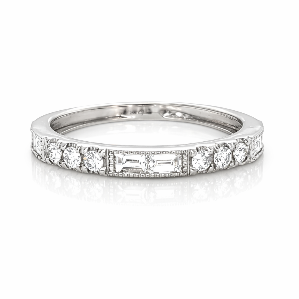 Round + Baguette Diamond Half Band with Milgrain