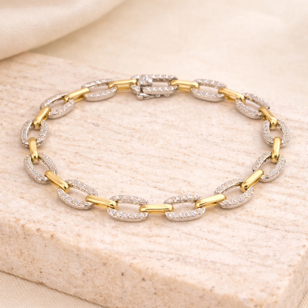 Two Tone Diamond Link Bracelet 4.png