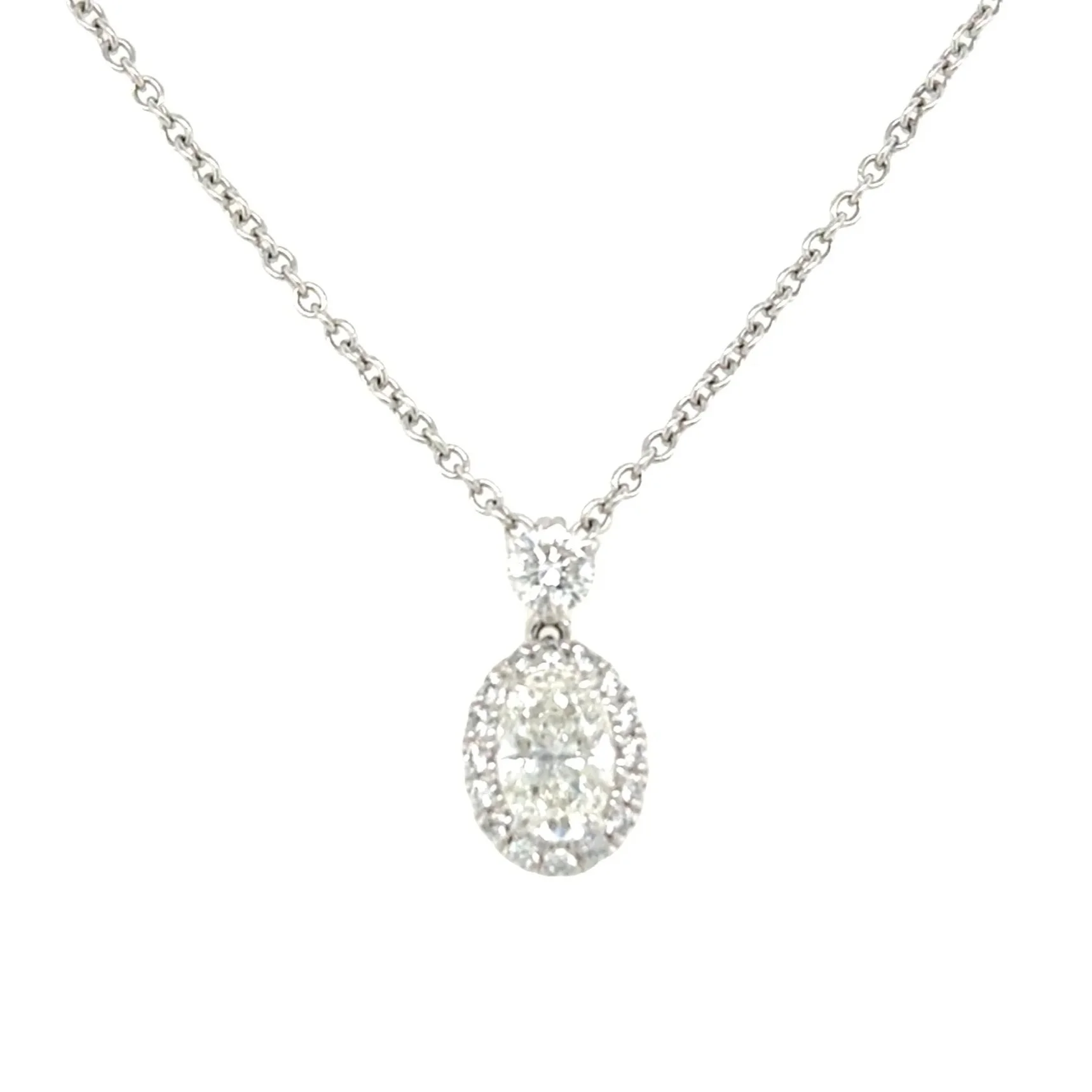 Oval Diamond Halo Necklace