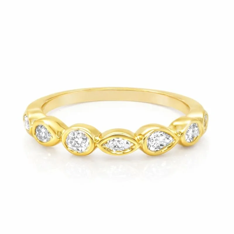 Multi Shaped Bezel Set Half Diamond Band