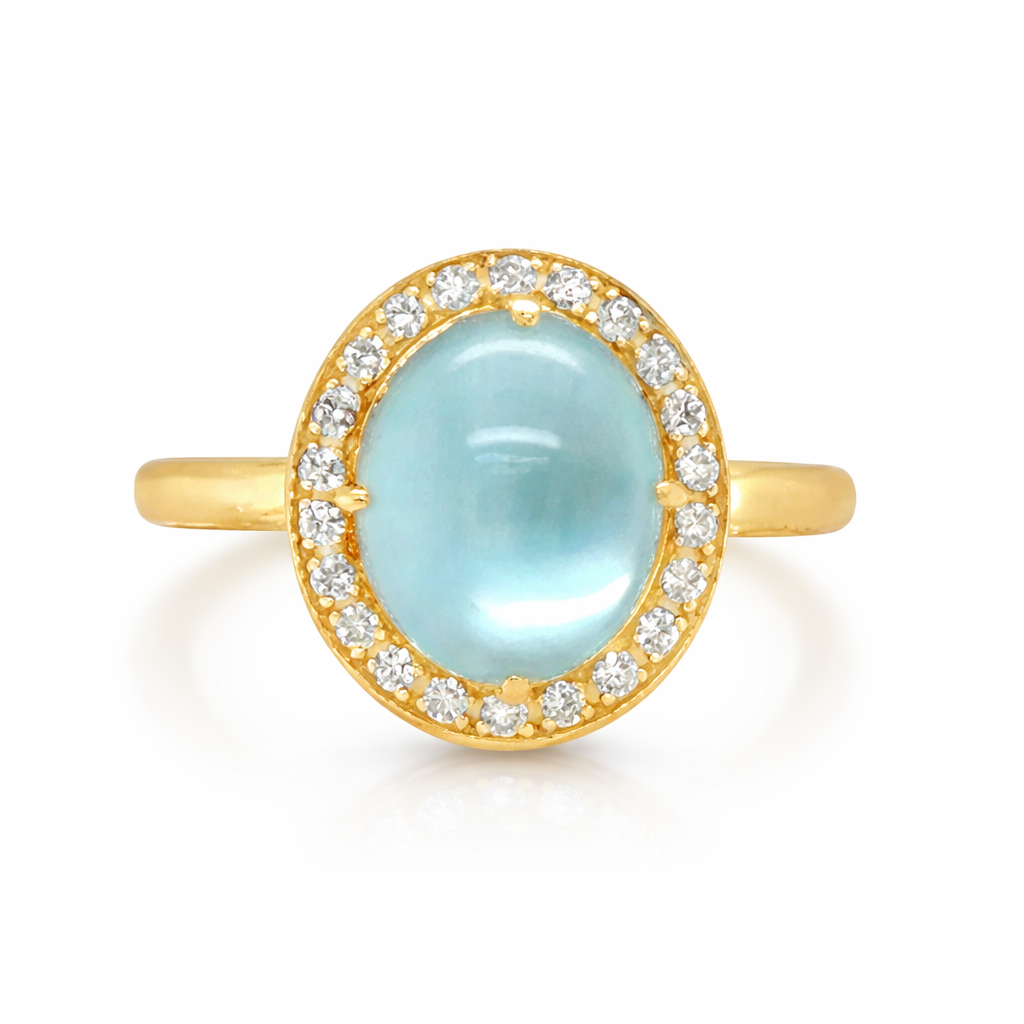 Oval Cabochon Blue Topaz Halo Ring