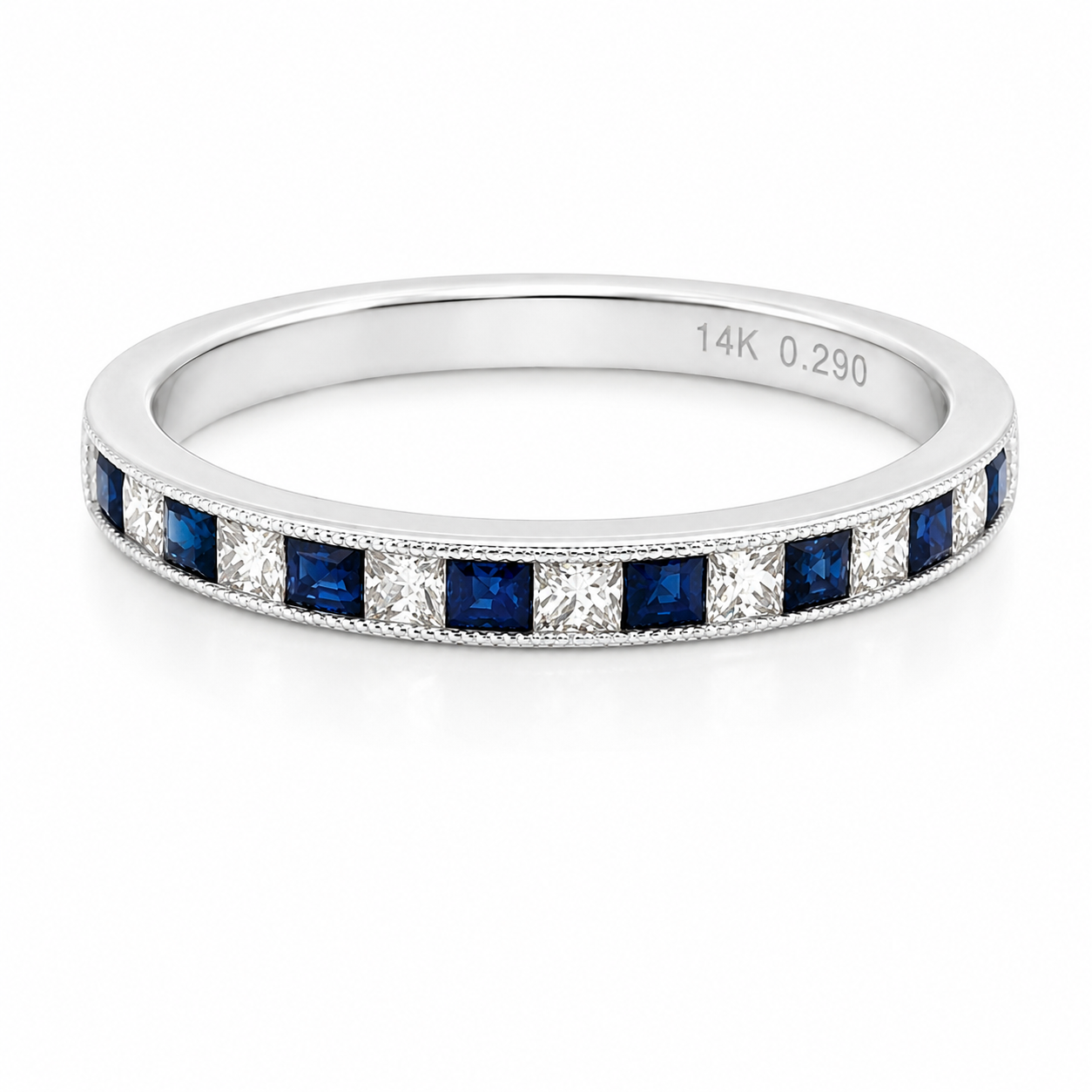 Channel Set Sapphire + Diamond Half Band