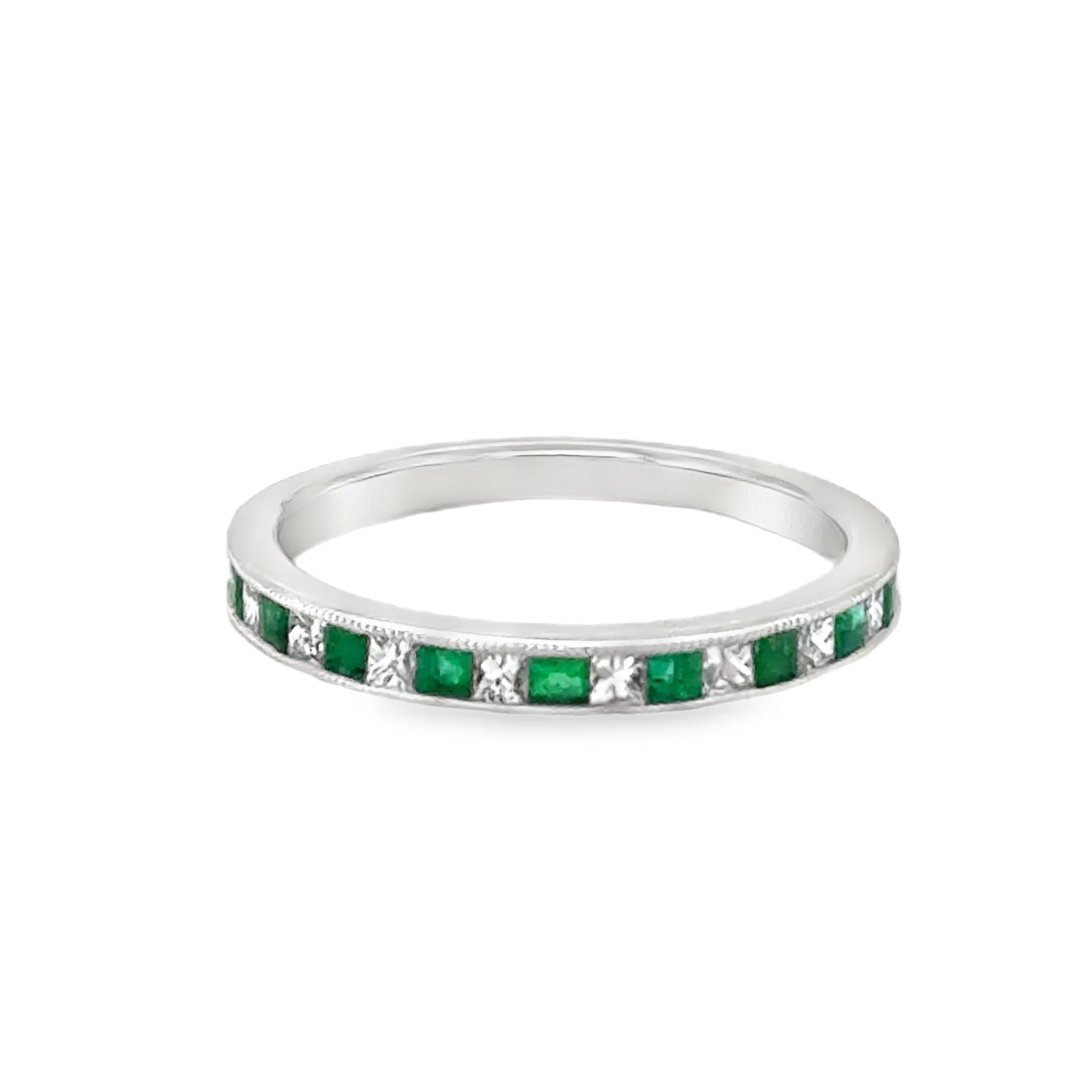 Channel Set Emerald + Diamond Half Band
