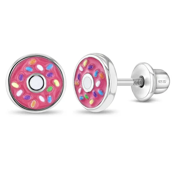 Pink Frosted Donut Enamel Stud Earrings