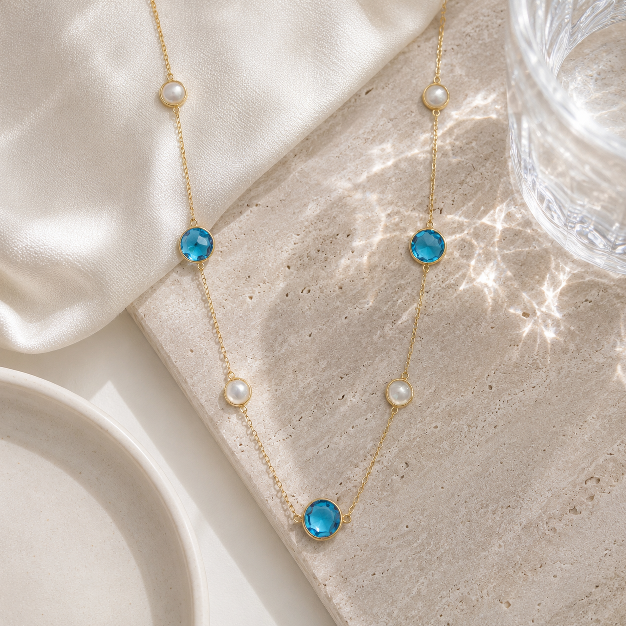 Mother of Pearl + Swiss Blue Topaz Station Necklace 4.png