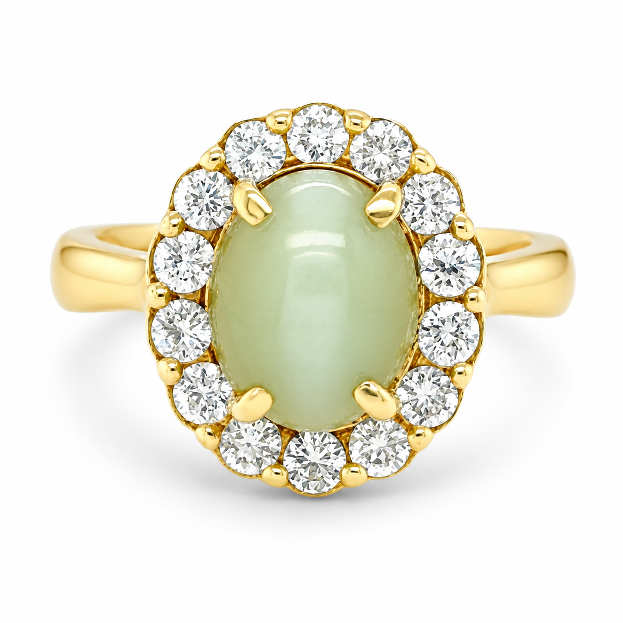 Chrysoberyl Cats Eye Oval Cabochon Halo Ring