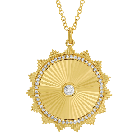 Fluted Pendant with Bezel Set Diamond + Diamond Halo