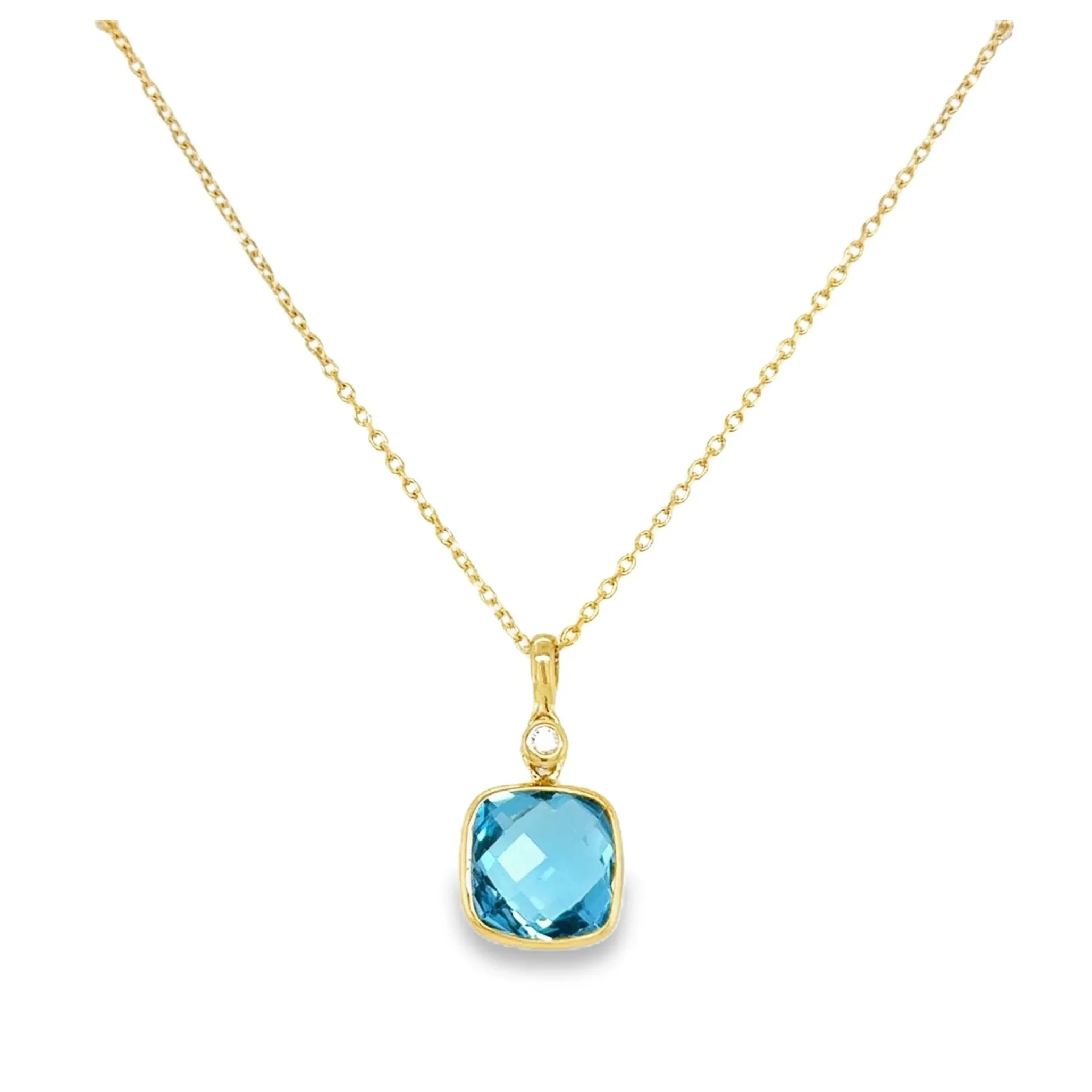 Bezel Set Checkerboard Blue Topaz Pendant