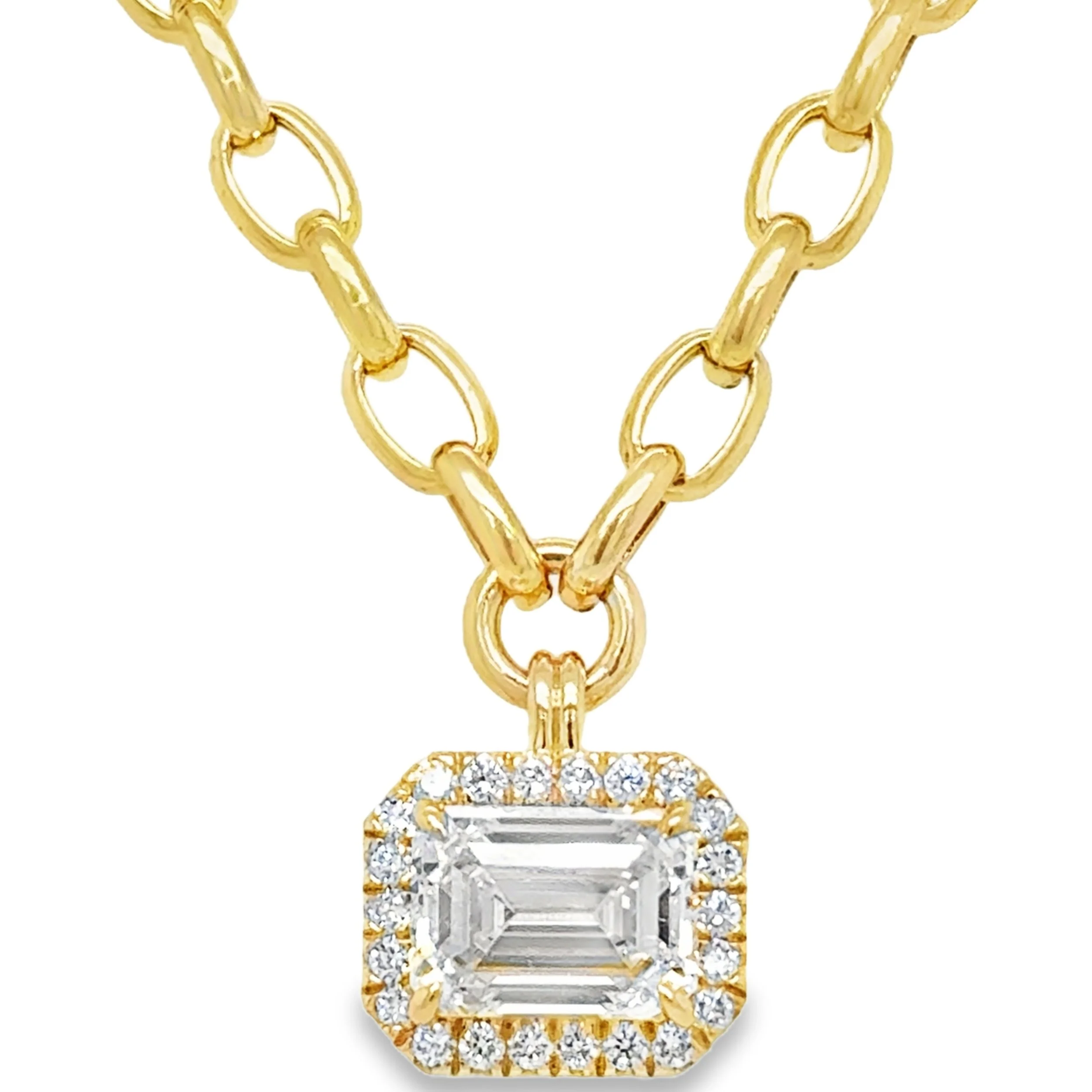 Lab Grown Diamond Halo Pendant + Cable Chain
