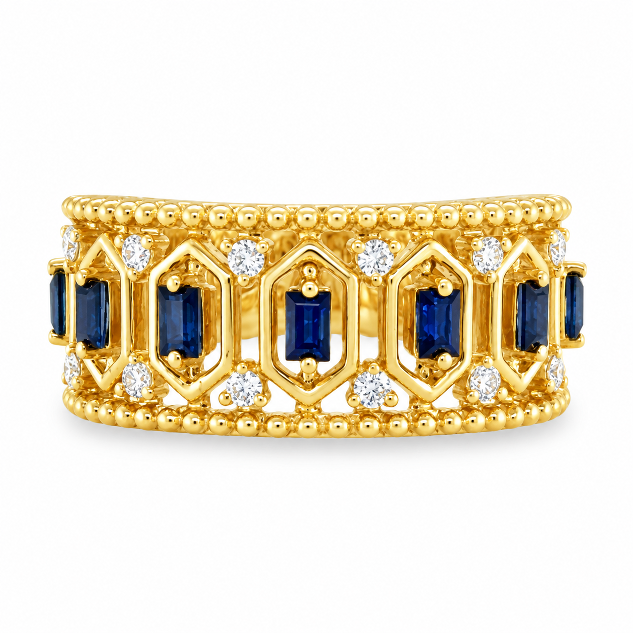 Sapphire + Diamond Open Band with Beaded Detail