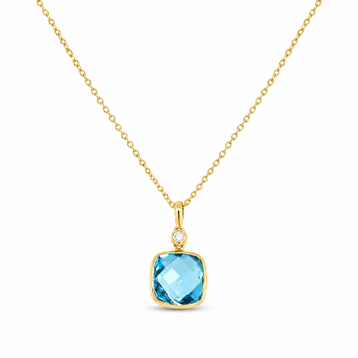Bezel Set Checkerboard Blue Topaz Pendant