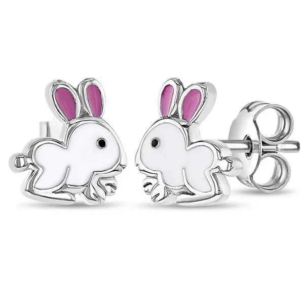Bunny Enamel Stud Earrings, Sterling Silver