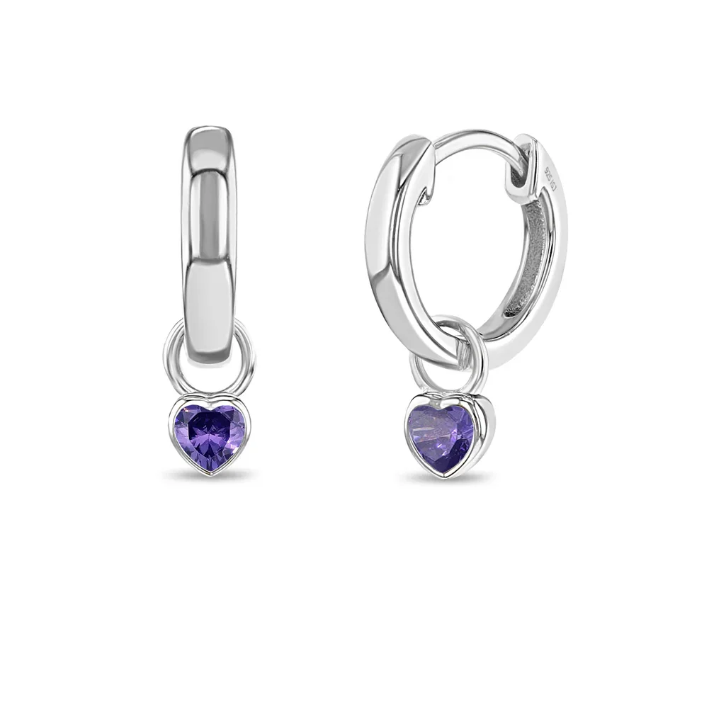 CZ Birthstone Heart Huggie Earrings