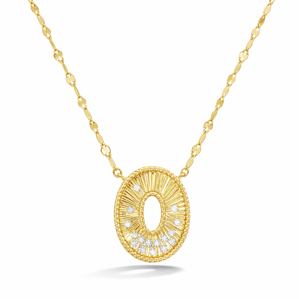 Fluted Oval Pendant with Scattered Diamonds