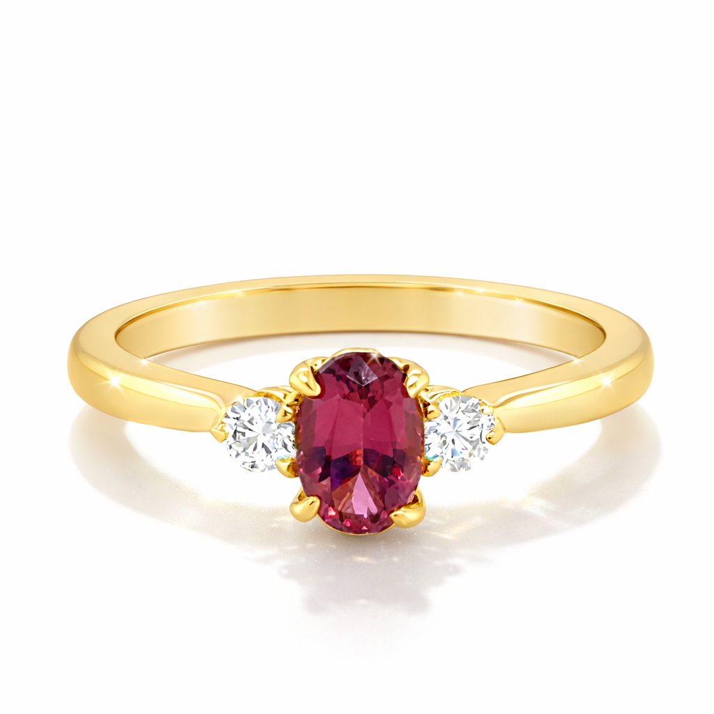 Pink Tourmaline + Diamond Three Stone Ring