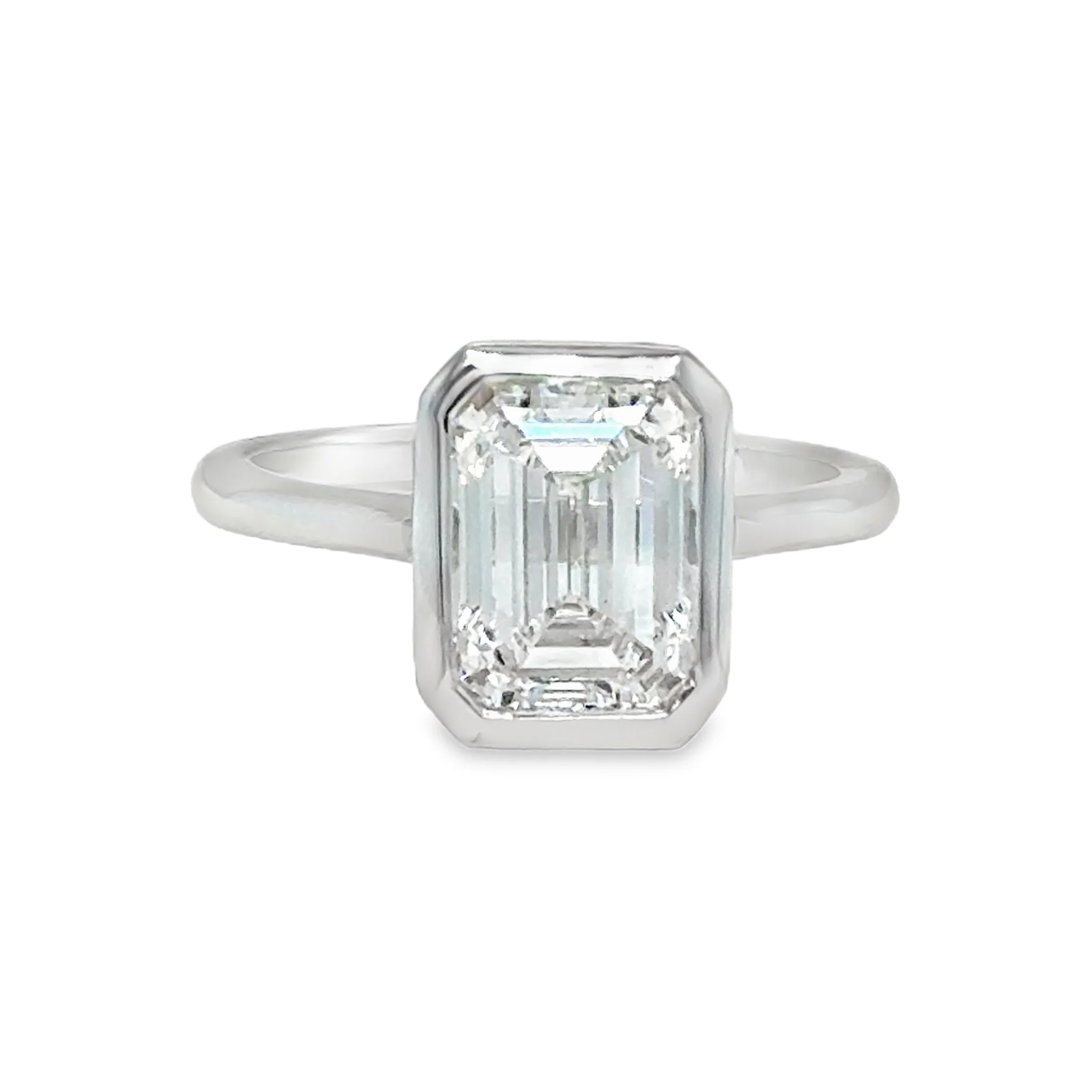 Lab Grown Emerald Cut Bezel Engagement Ring