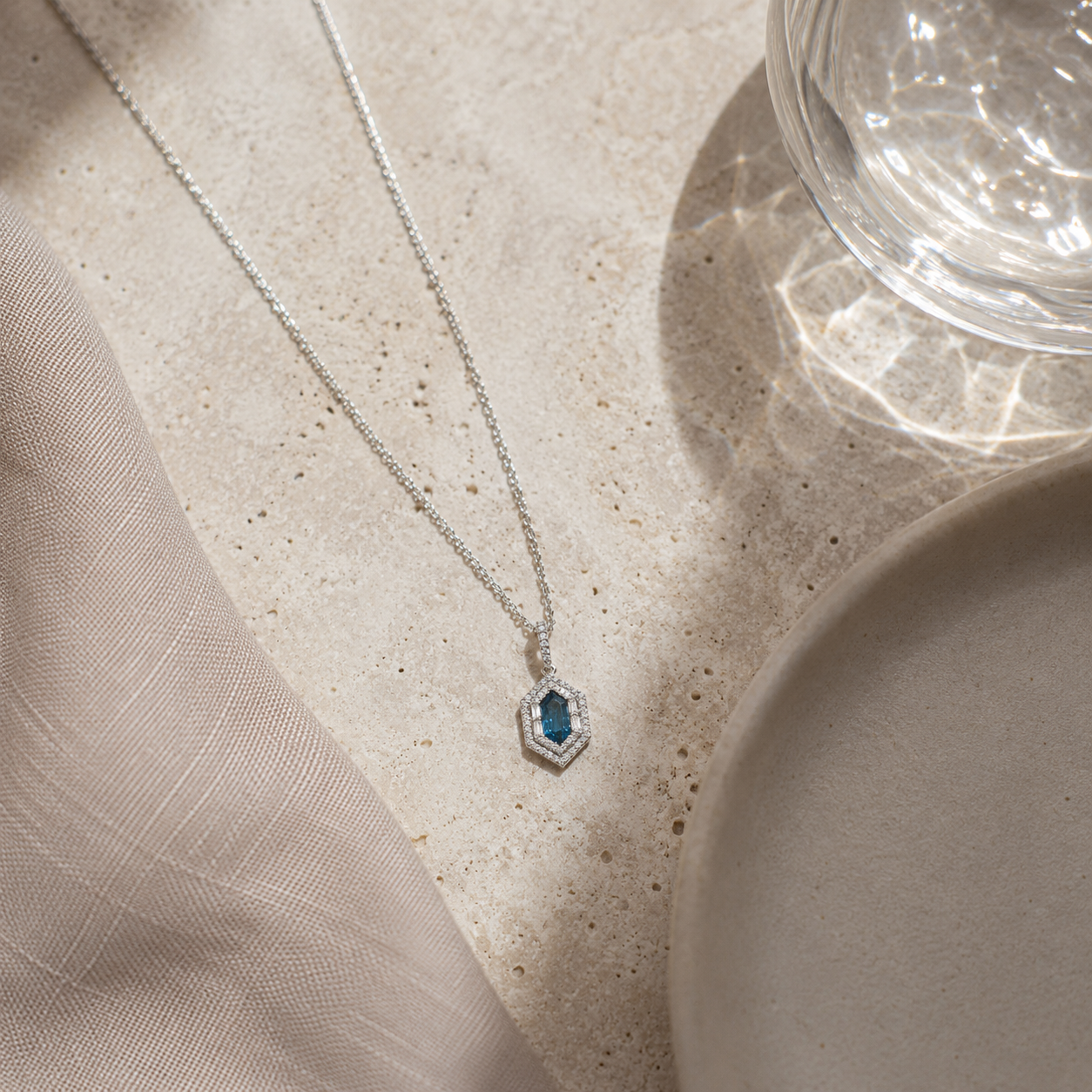 London Blue Topaz + Diamond Halo Necklace 3.png