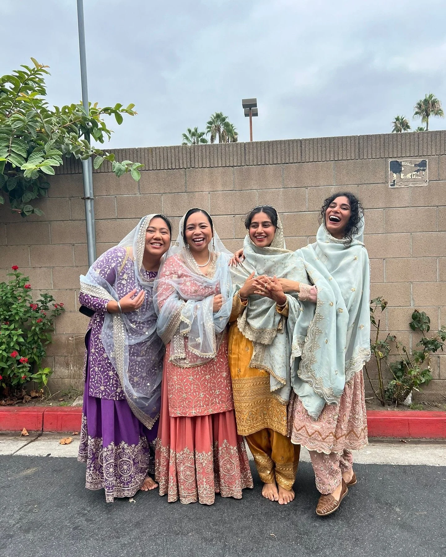#SEBmuse &lsquo;s shining in matching but different pieces for an anand karaj (sikh wedding ceremony) for their brother-in-law . the girls chose to match their chunnis and customize their silhouette, embroidery, tailoring, and outfit colours. we miss