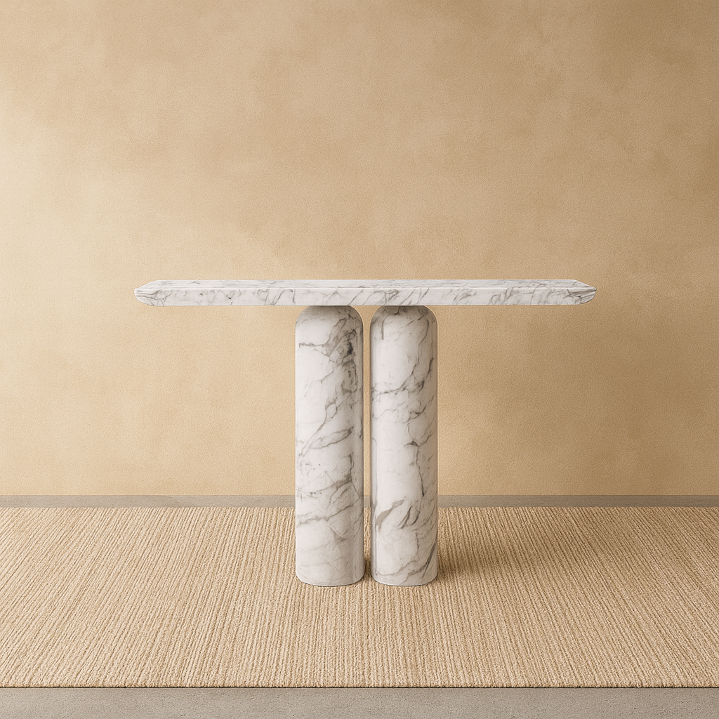Consola de mármol natural blanco, diseño TAVOL hecho a la medida en CDMX