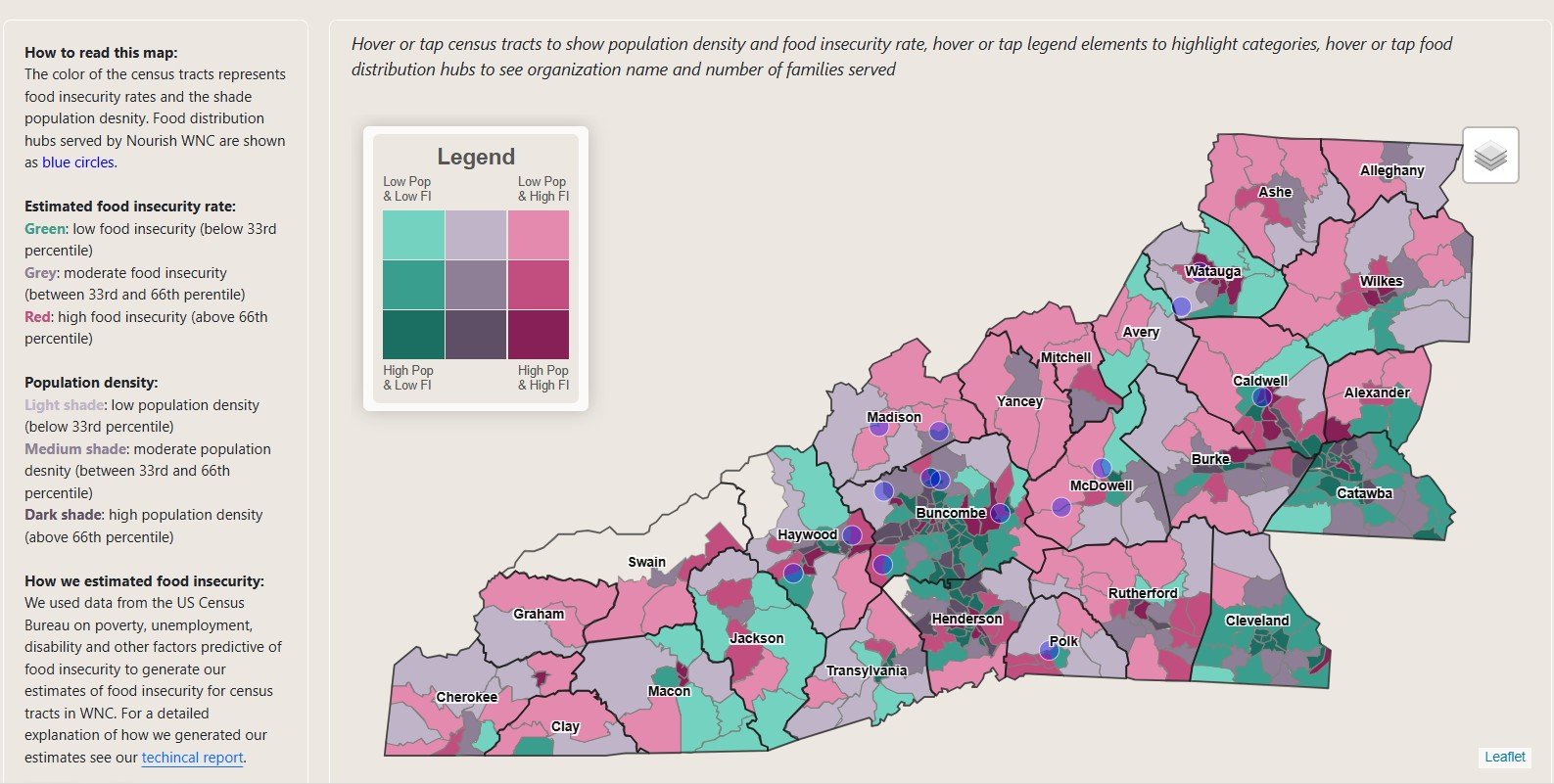 An image of the webpage hosting our interactive map of food insecurity in western north carolina