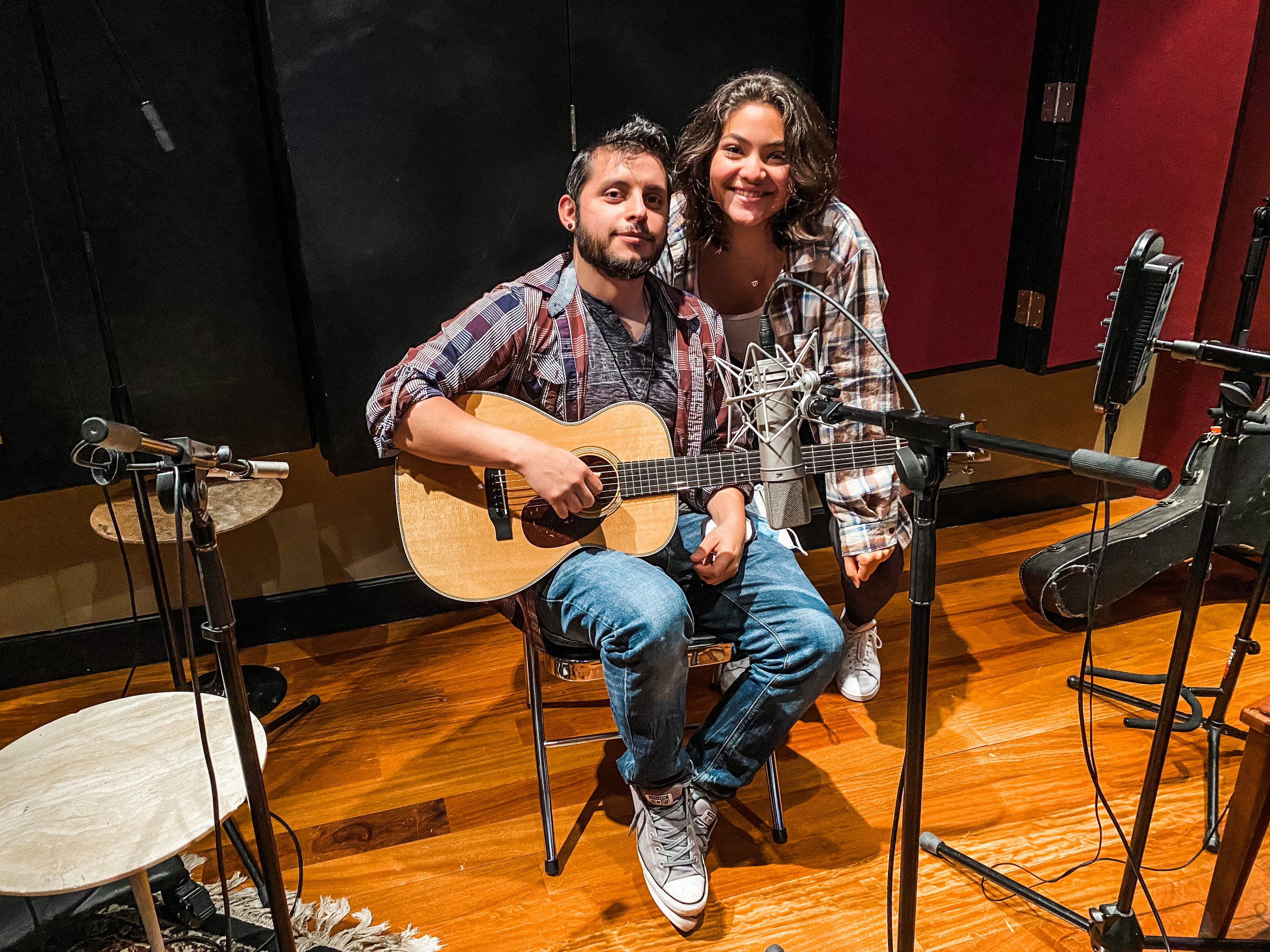 Camilo Velandia recording guitars at Vanquish Studios for an independent artist working on her original. 