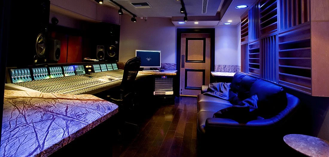 The original look and feel of Vanquish Studios in 2007 after opening its doors to the public. This photo went on to be featured in Mix Magazine's Coolest New Studios of 2009. The room featured a 48 channel Solid State Logic Duality, Apogee Conversati