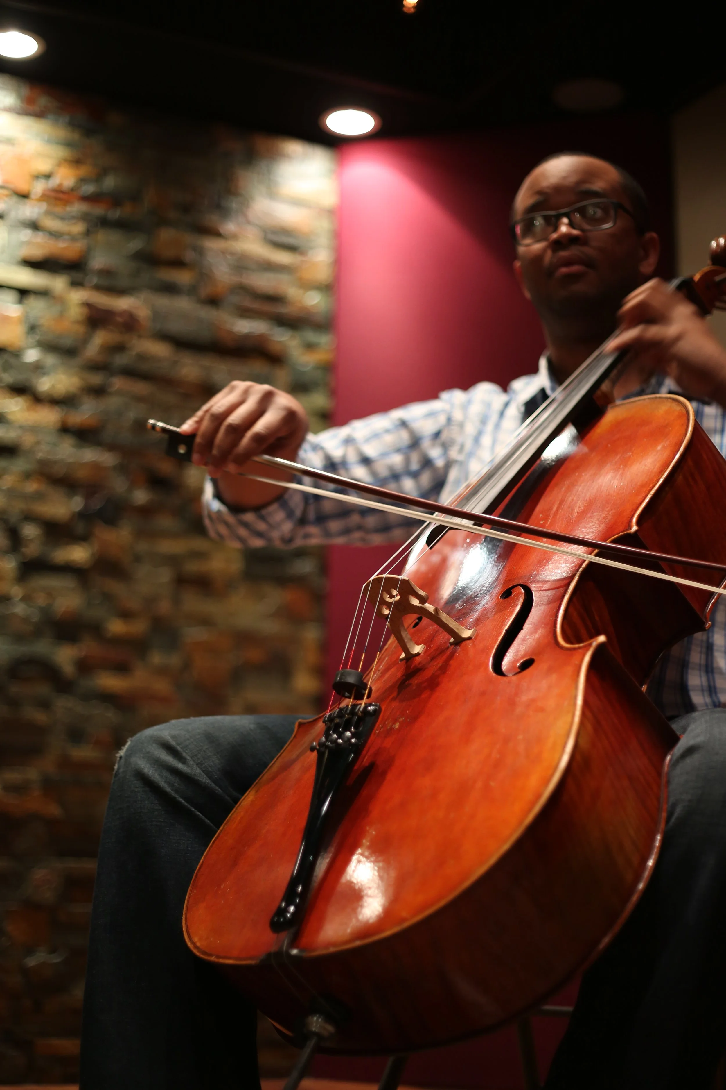 Jared Cooper recording Cello at Vanquish Studios. 