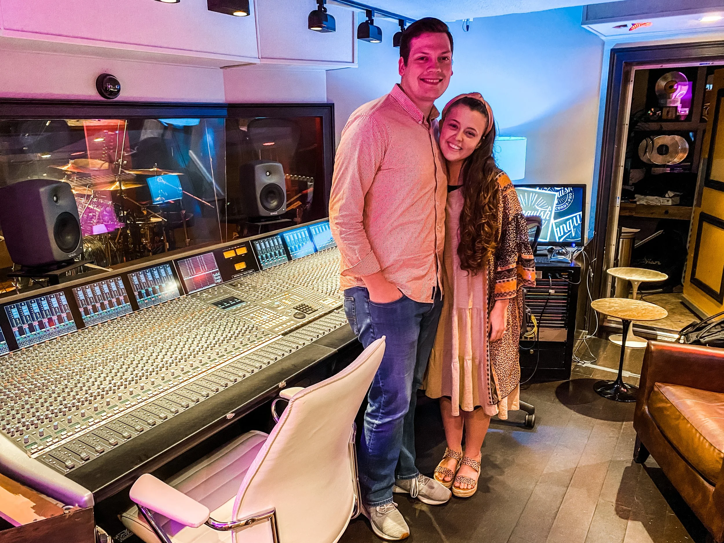Caleb and Caitlyn Phillips in recording their original single at Vanquish Studios. 