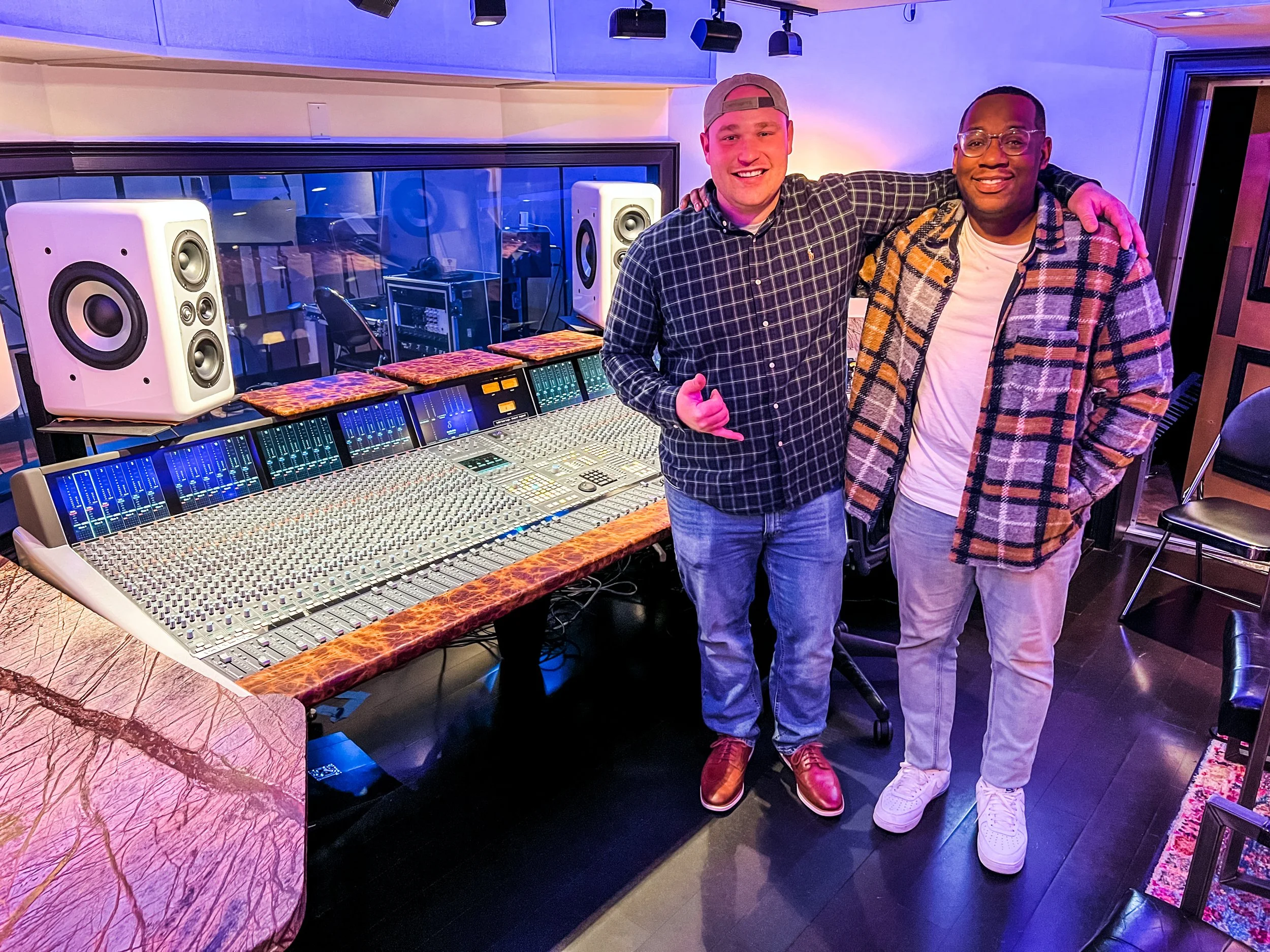 Jonathan Hudoff and EJ LaTouche recording at Vanquish Studios on the Solid State Logic Duality with Barefoot Sound MM26 Monitors. 