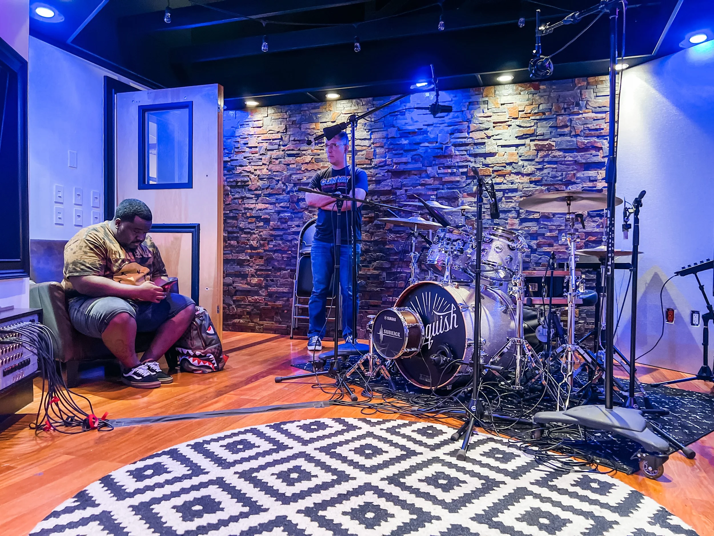 Dave Chiverton and Dave Kutch discussing music at Vanquish Studios. 