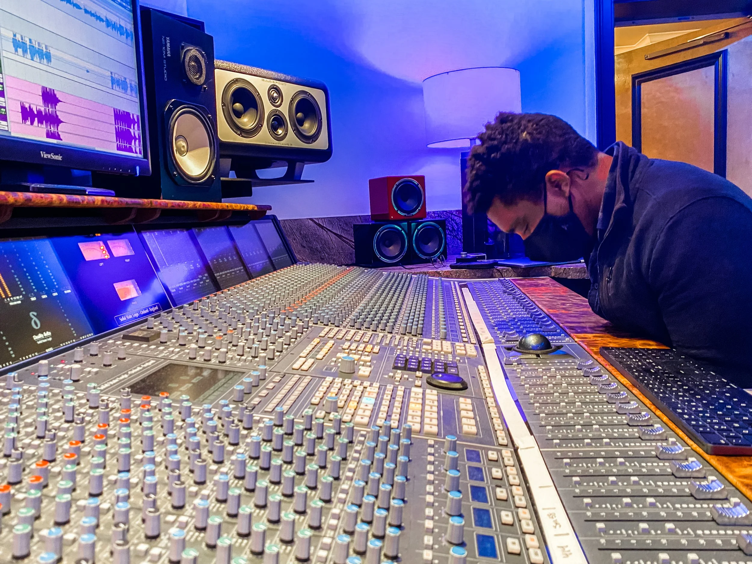 James Simms listening back to his recording at Vanquish Studios on Barefoot Sound MM26's