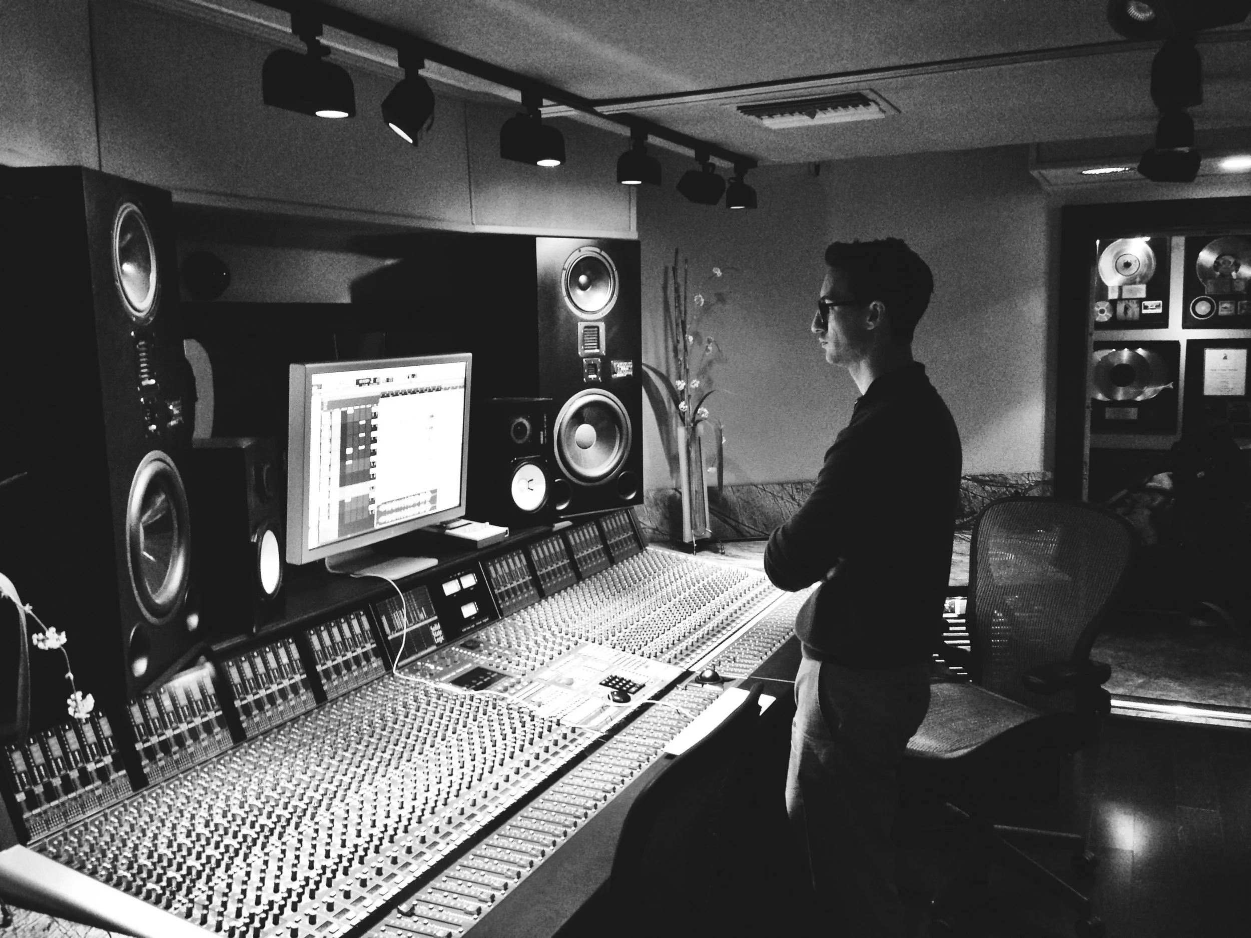 Mario Caroscio working at Vanquish Studios on the SSL Duality with Yamaha NS-10's and Custom Made Adam S5VA Monitors