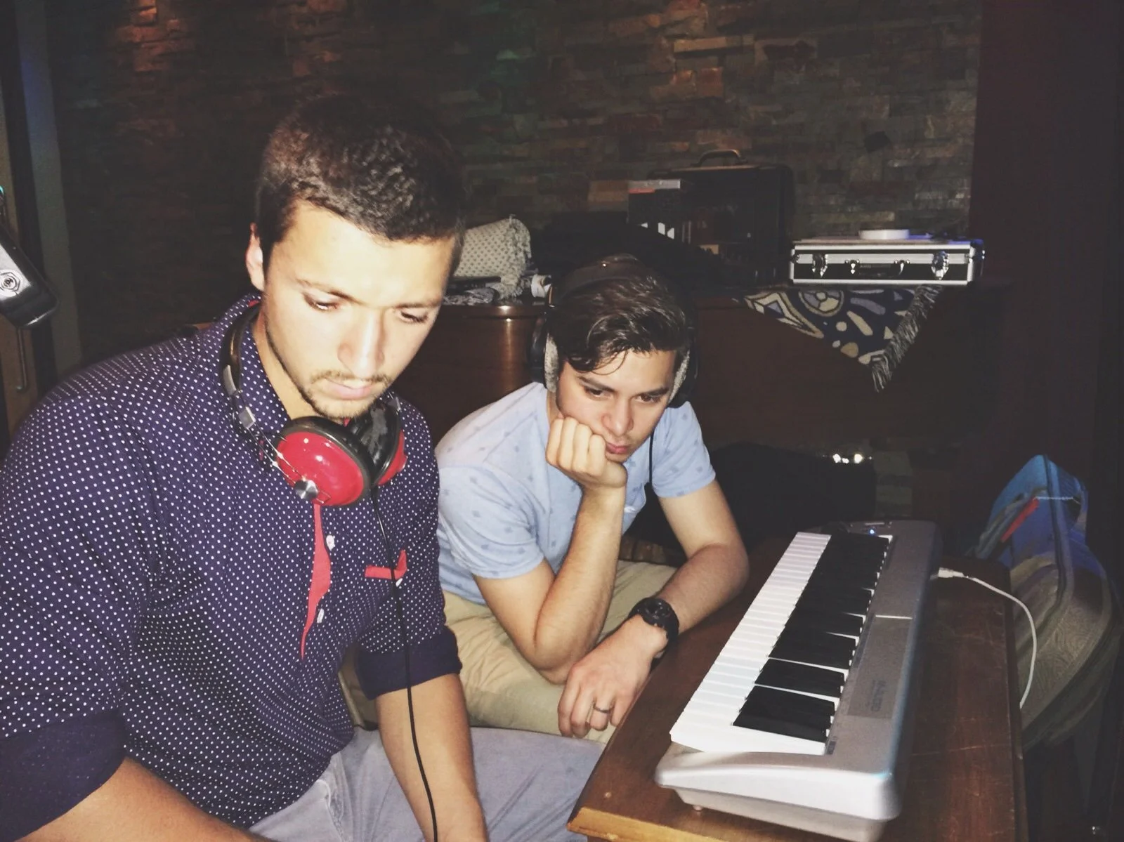 Engineer Kevin "Gomie" Gomez and artist Brandon Marin working at Vanquish Studios 