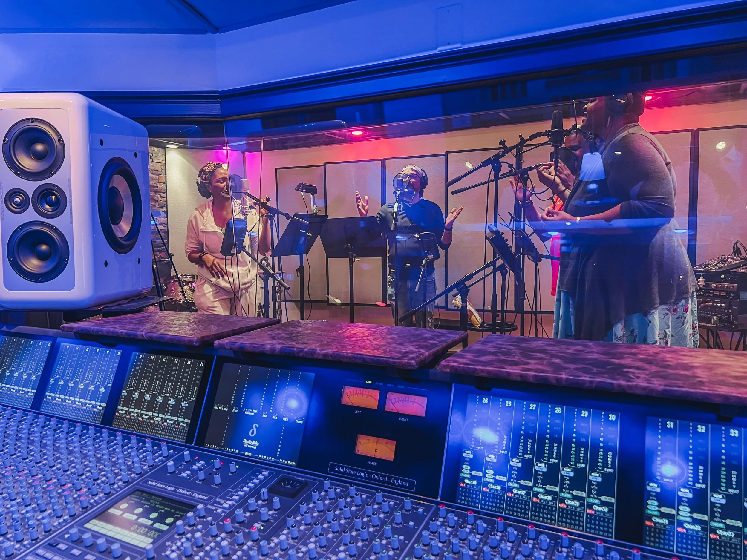 Background vocalists recording at Vanquish Studios