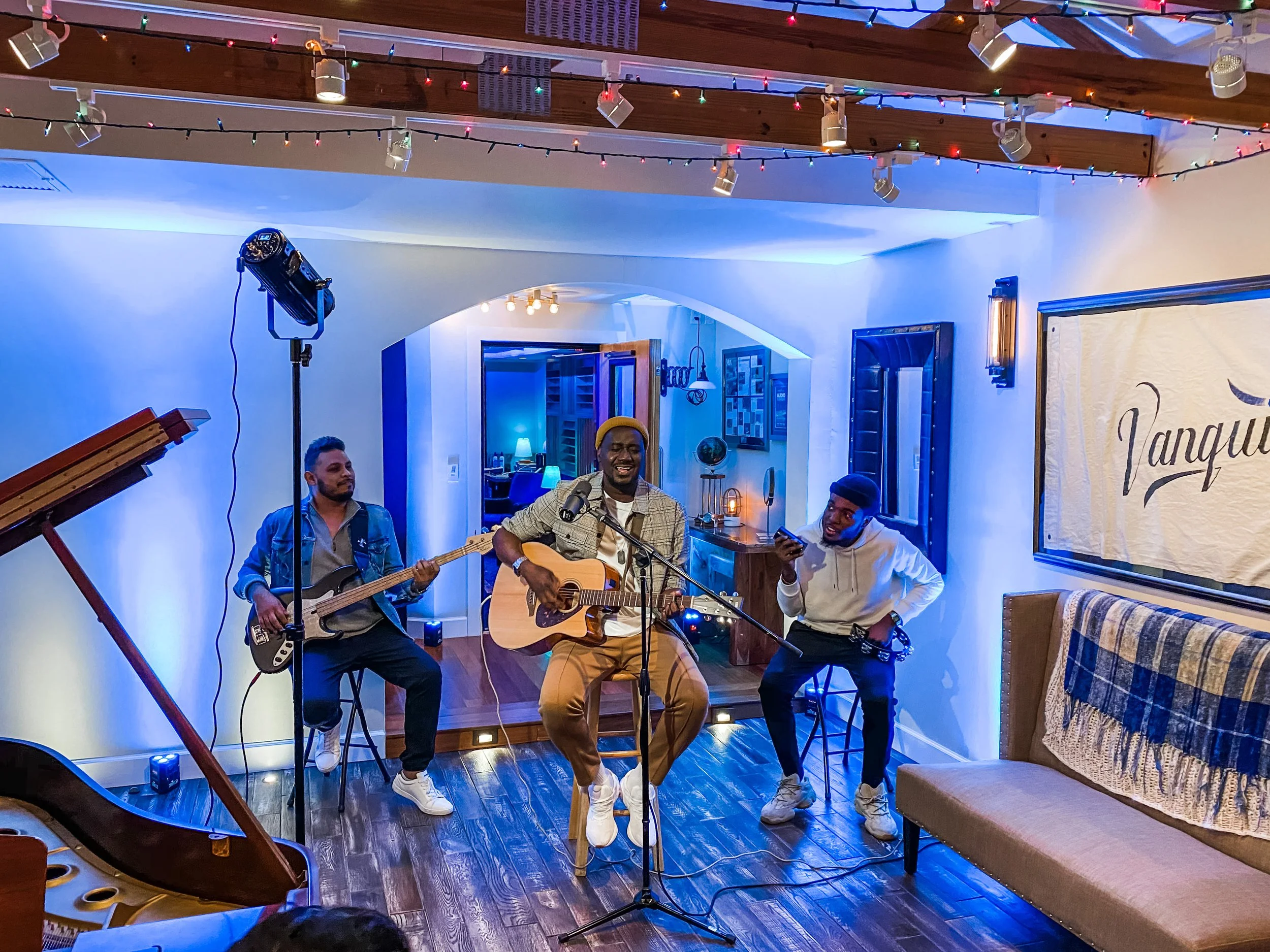 Recording a music video in the Vanquish Studios Lounge. 