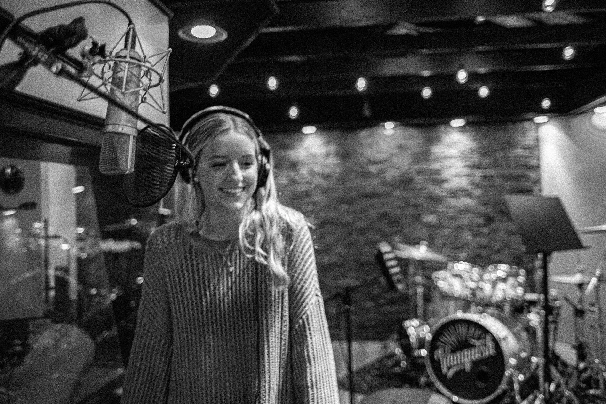 Emma Ferguson working on her music at Vanquish Studios.