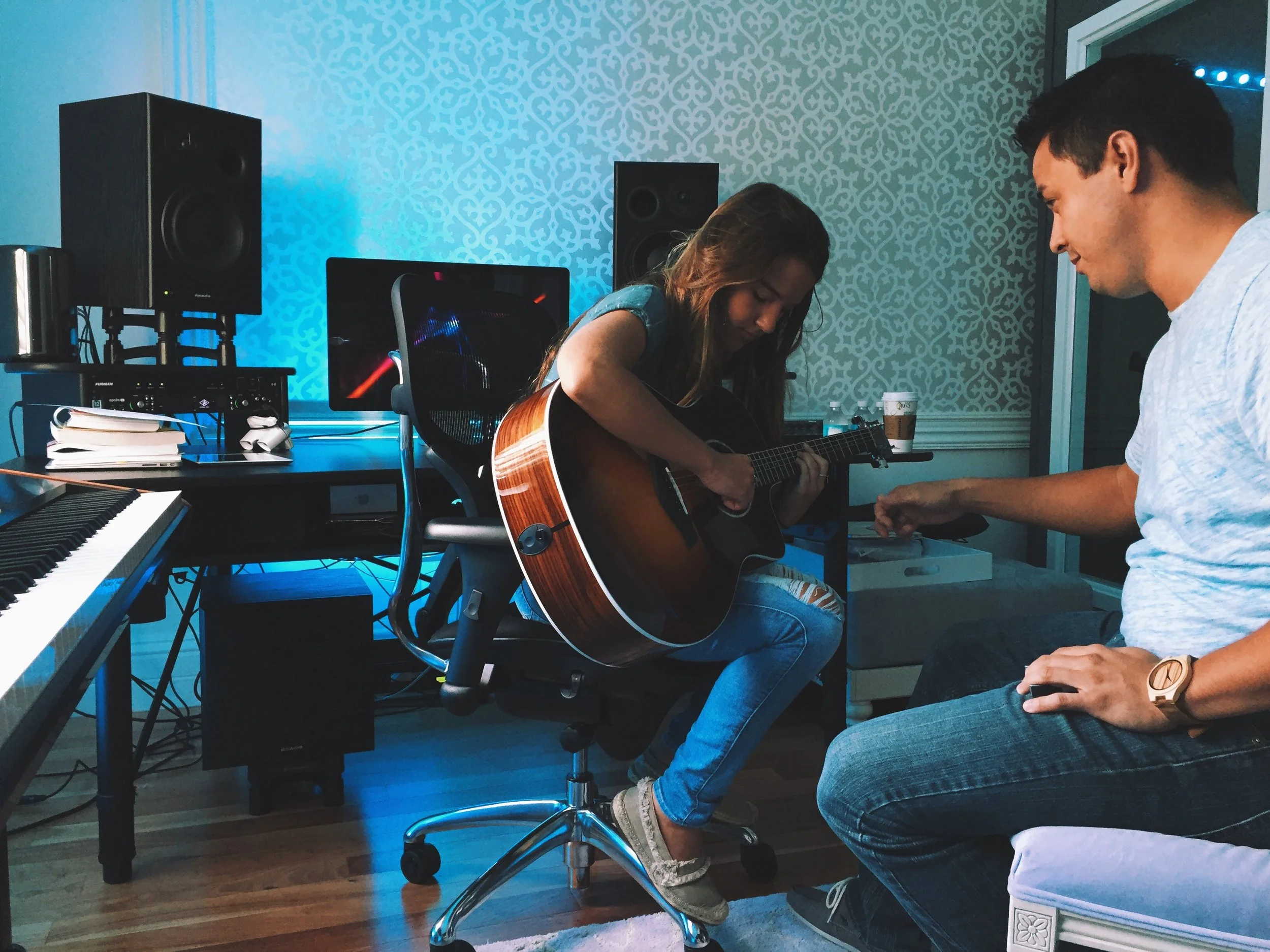 On Location Music Lessons at the artists studio. Dani Stocksdale and Chris Hardy going over her original music before recording at Vanquish Studios. 