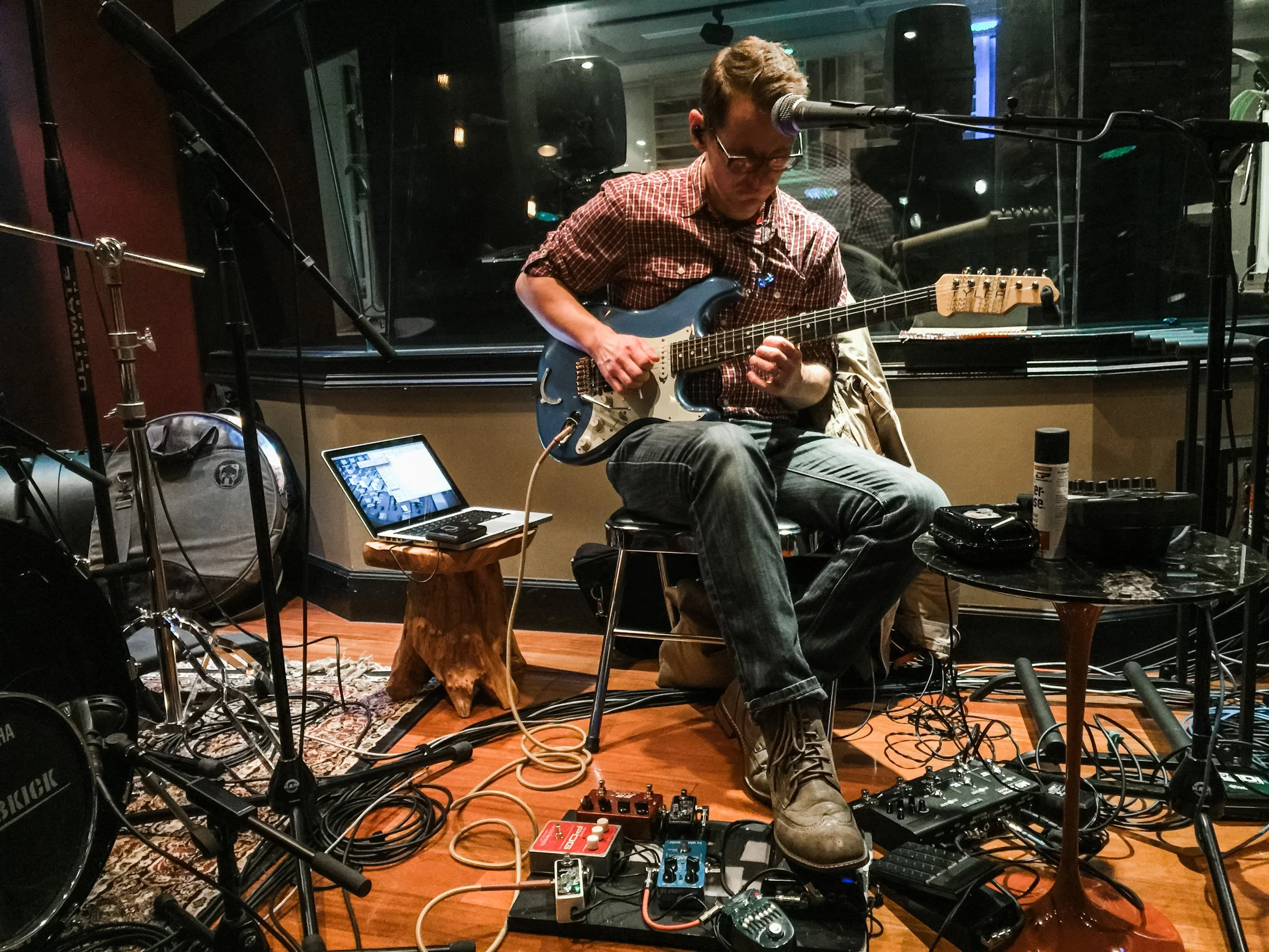 Musical and Producer Andy Ferguson recording Electric Guitar at Vanquish Studios.
