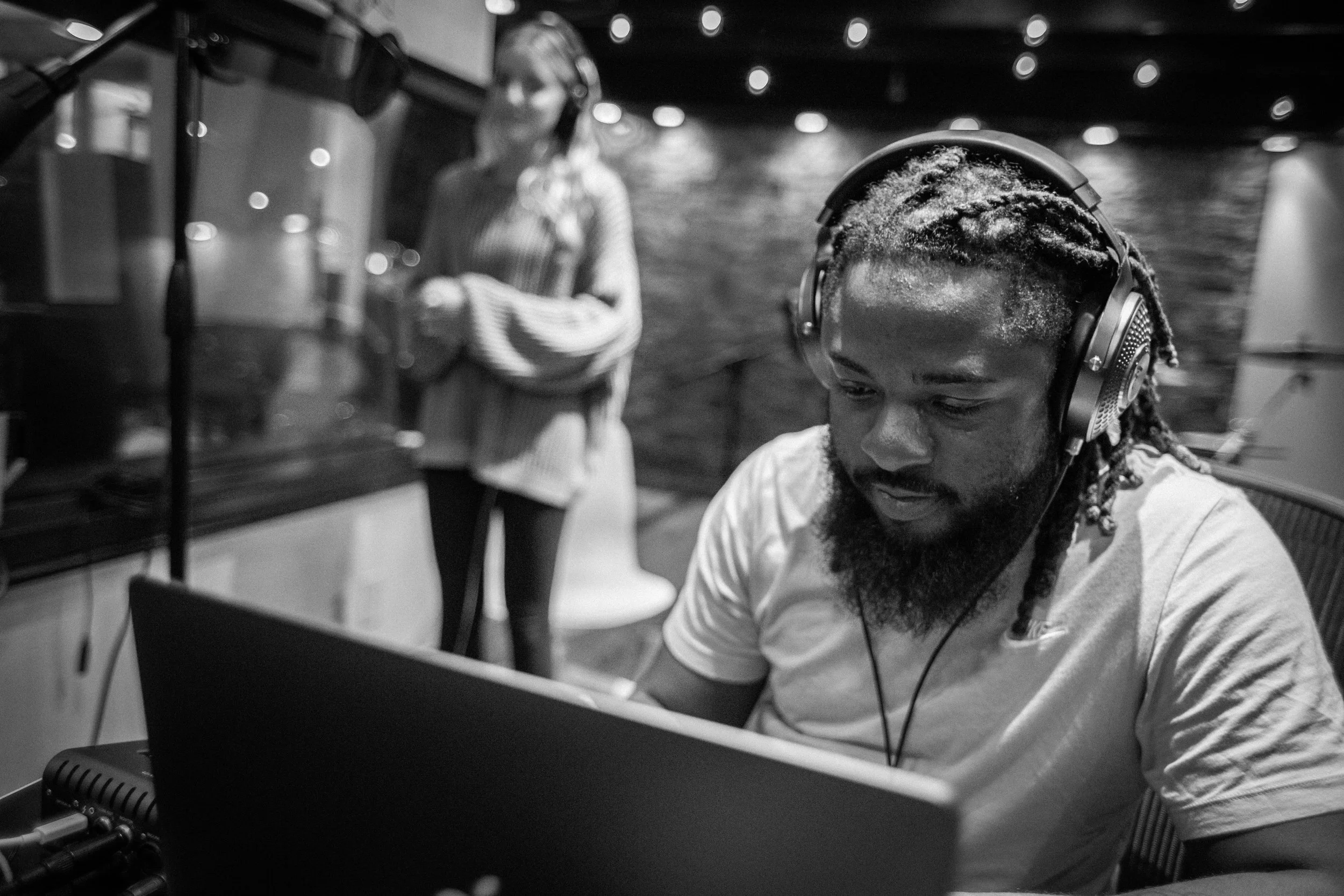 Producer Terrence "Tracksion" Rolle working with artist Emma Ferguson at Vanquish Studios. 
