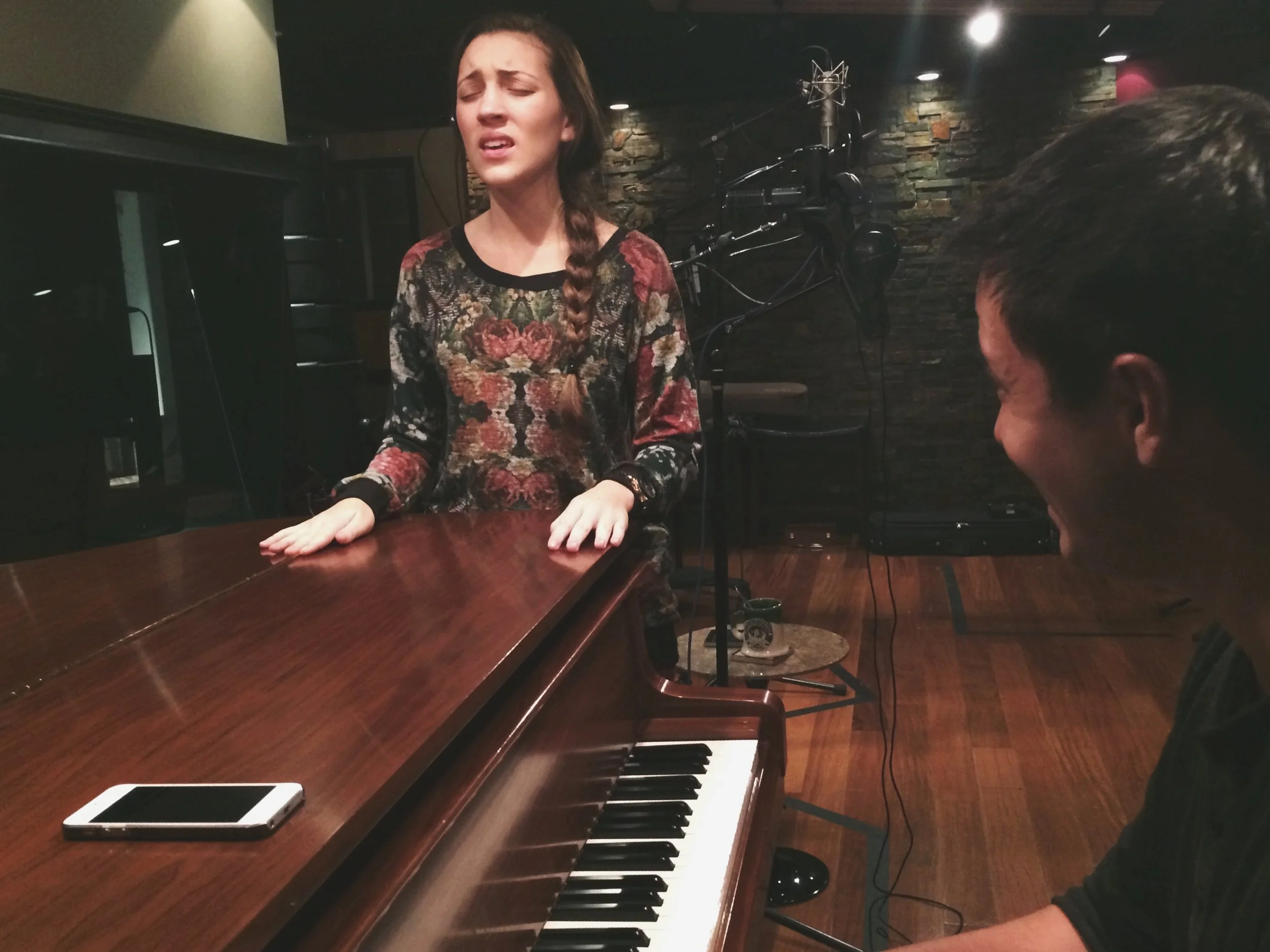 Scarlett Elms and Chris Hardy working on her original music at Vanquish Studios