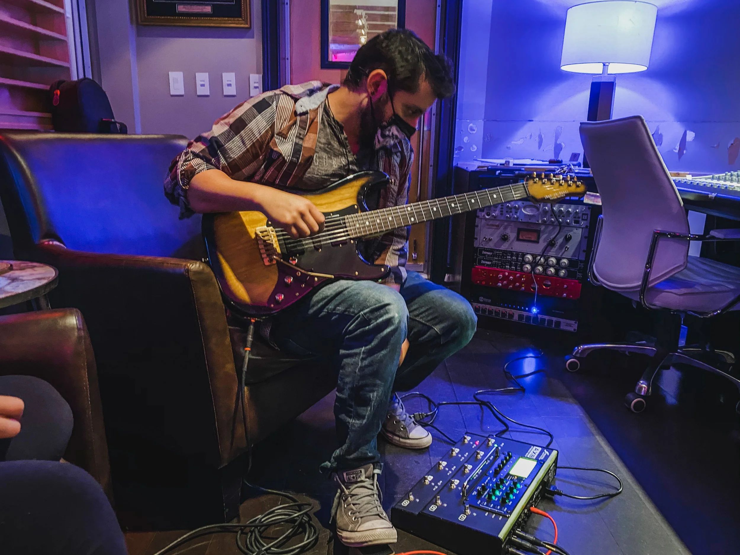 Camilo Velandia recording guitars at Vanquish Studios. 