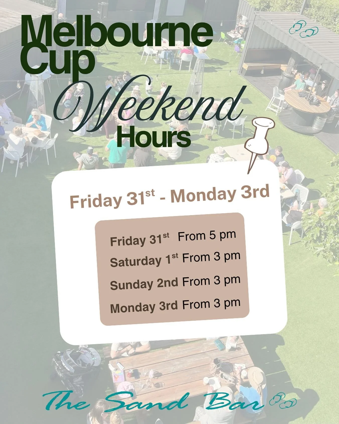 Exciting times ahead here are our hours for next weekend. We open on Friday night for cup weekend.