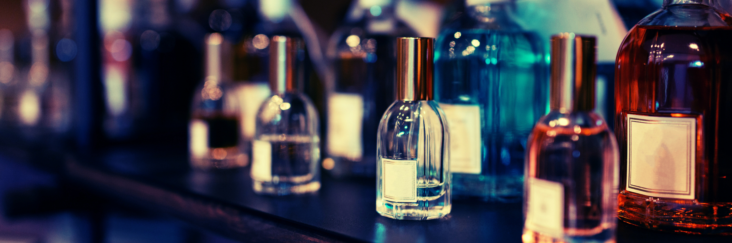 Bottles of perfume on a shelf