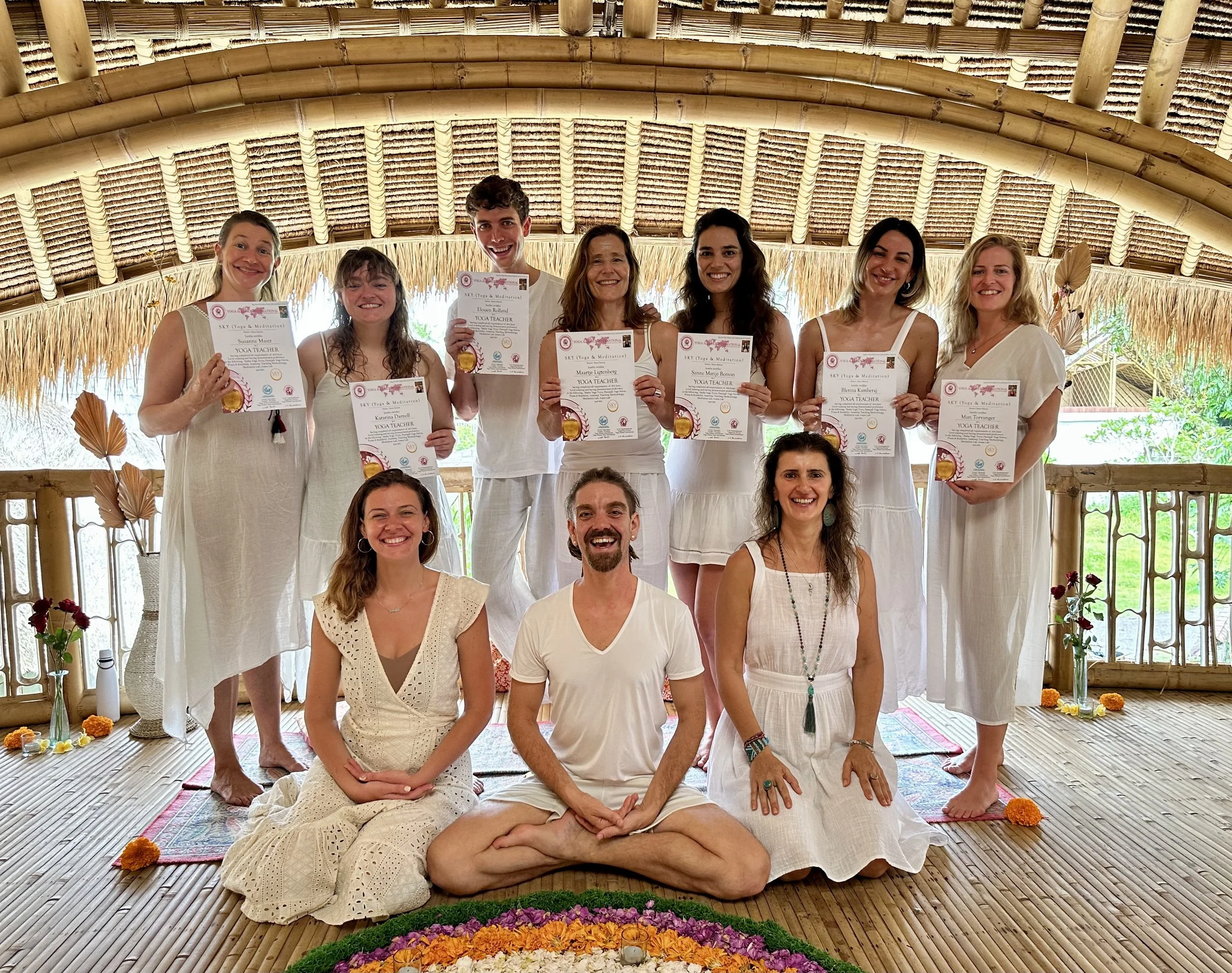 Graduation ceremony and student testimonials at SKY Yoga and Meditation, the best Yoga school in Bali offering the most authentic Yoga Teacher Training programs rooted in traditional Hatha Yoga practice and philosophy.