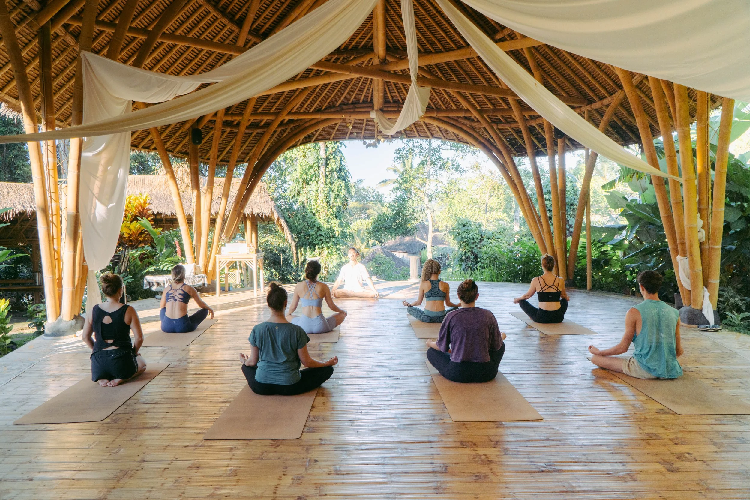Daily Yoga and meditation classes at SKY Yoga and Meditation in Bali, offering authentic Hatha Yoga practices to balance body, mind, and spirit in a serene Ubud setting.