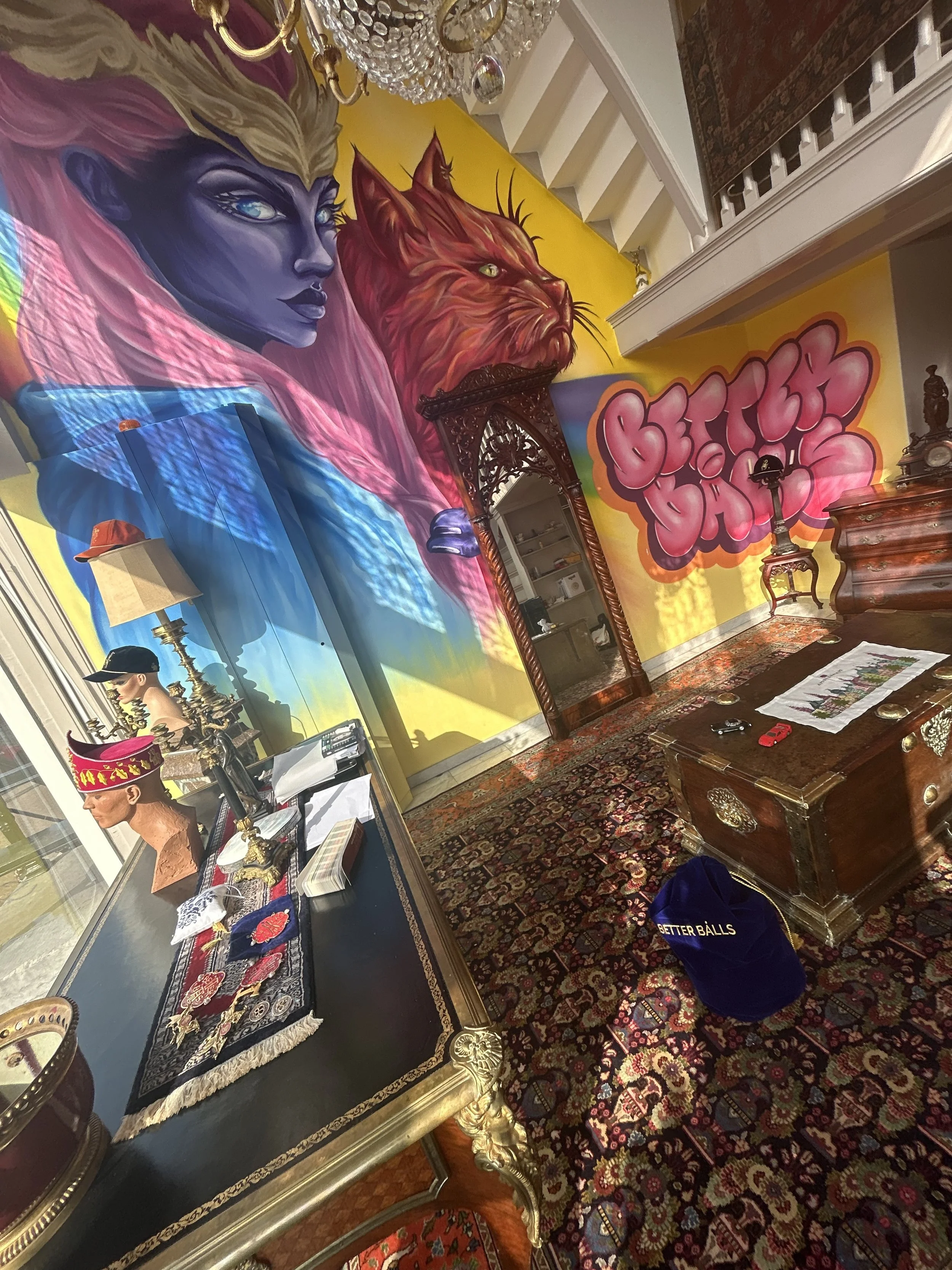 BETTER BÅLLS showroom at Keizersgracht 419 Amsterdam with murals, antiques, fashion and art
