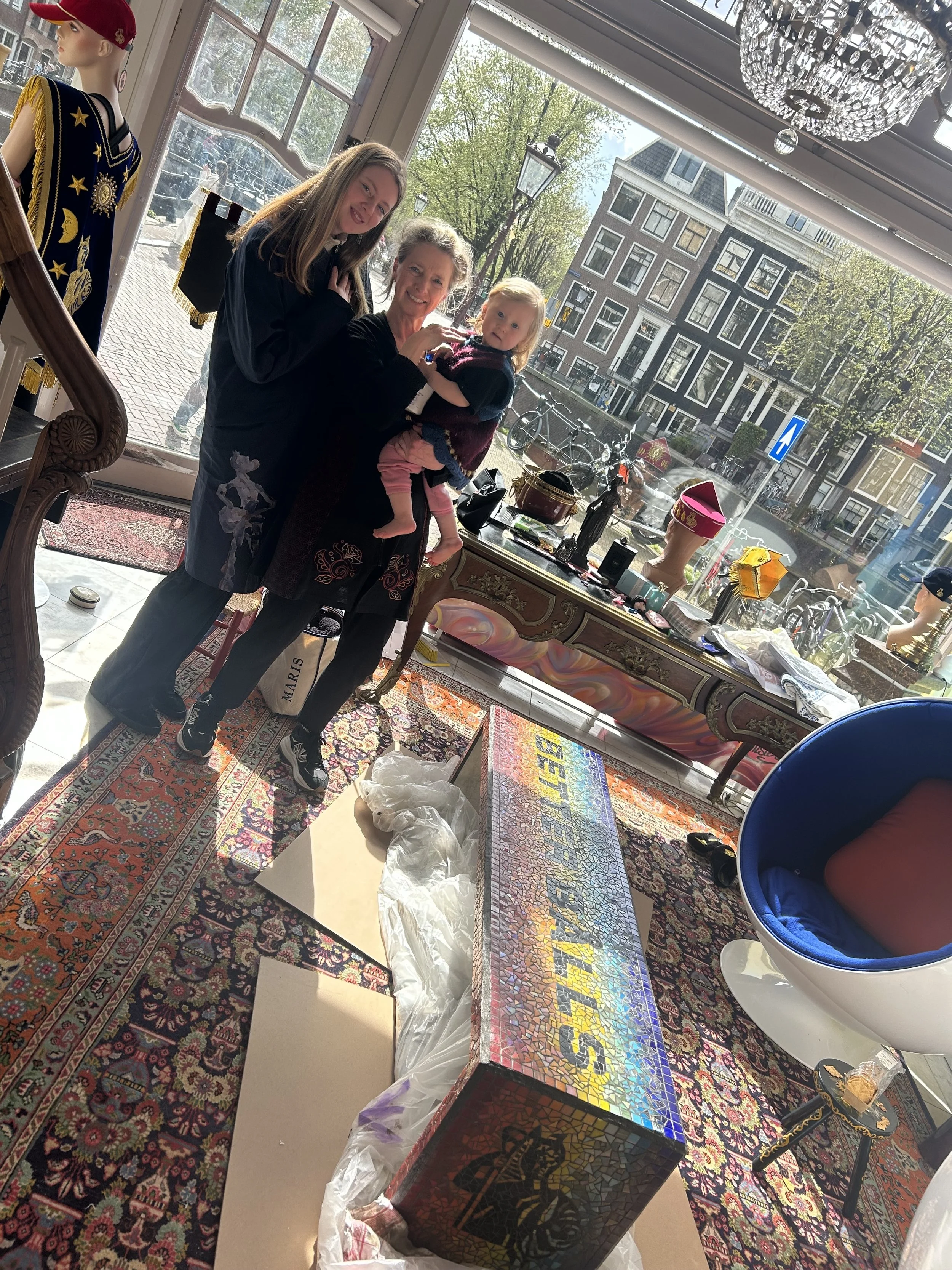 Susanne Blom Mosaic Atelier Amsterdam creating a BETTER BÅLLS mosaic inside the Amsterdam showroom