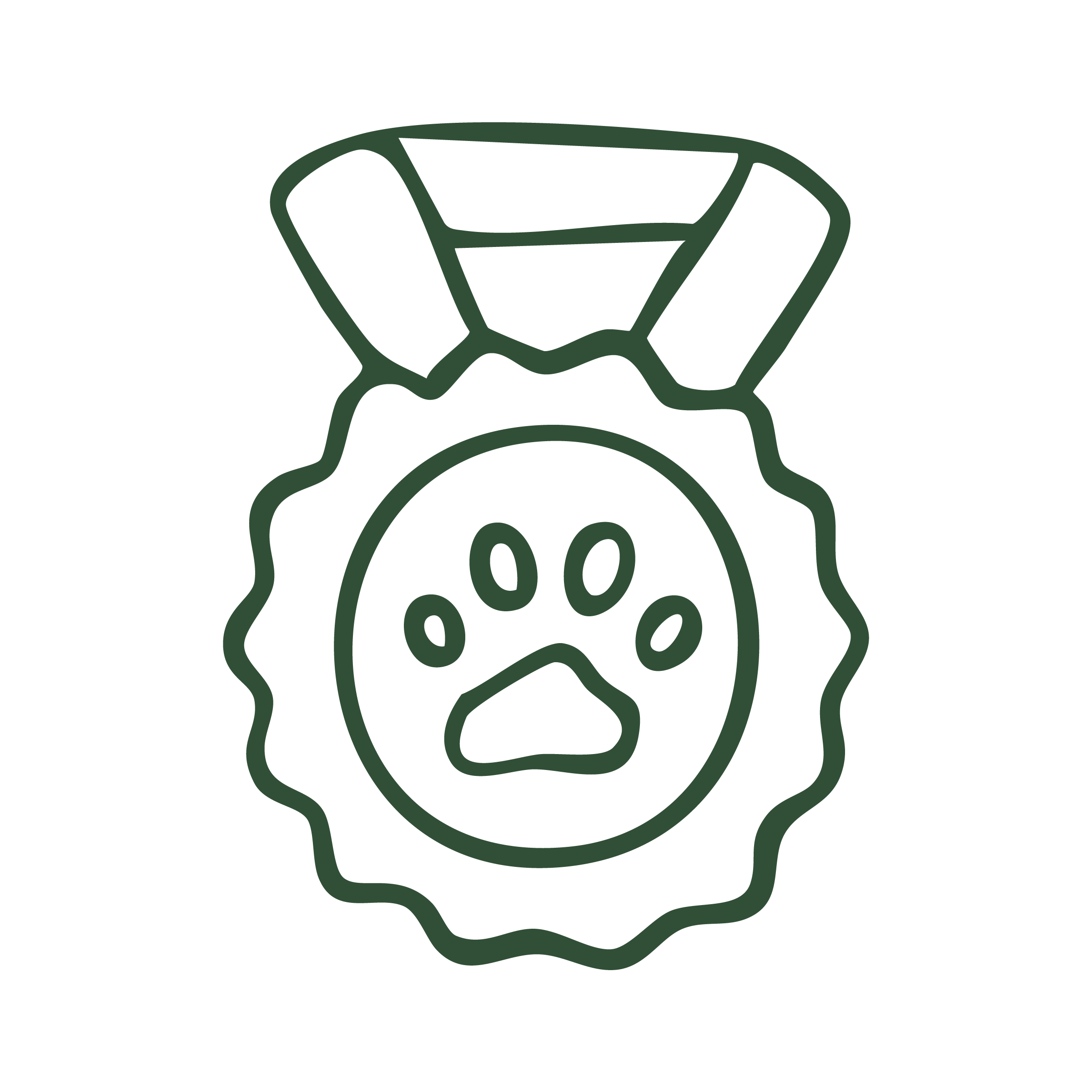 Outline of a medal with a paw print in the center, giving a sense of achievement or award related to animals or pets.